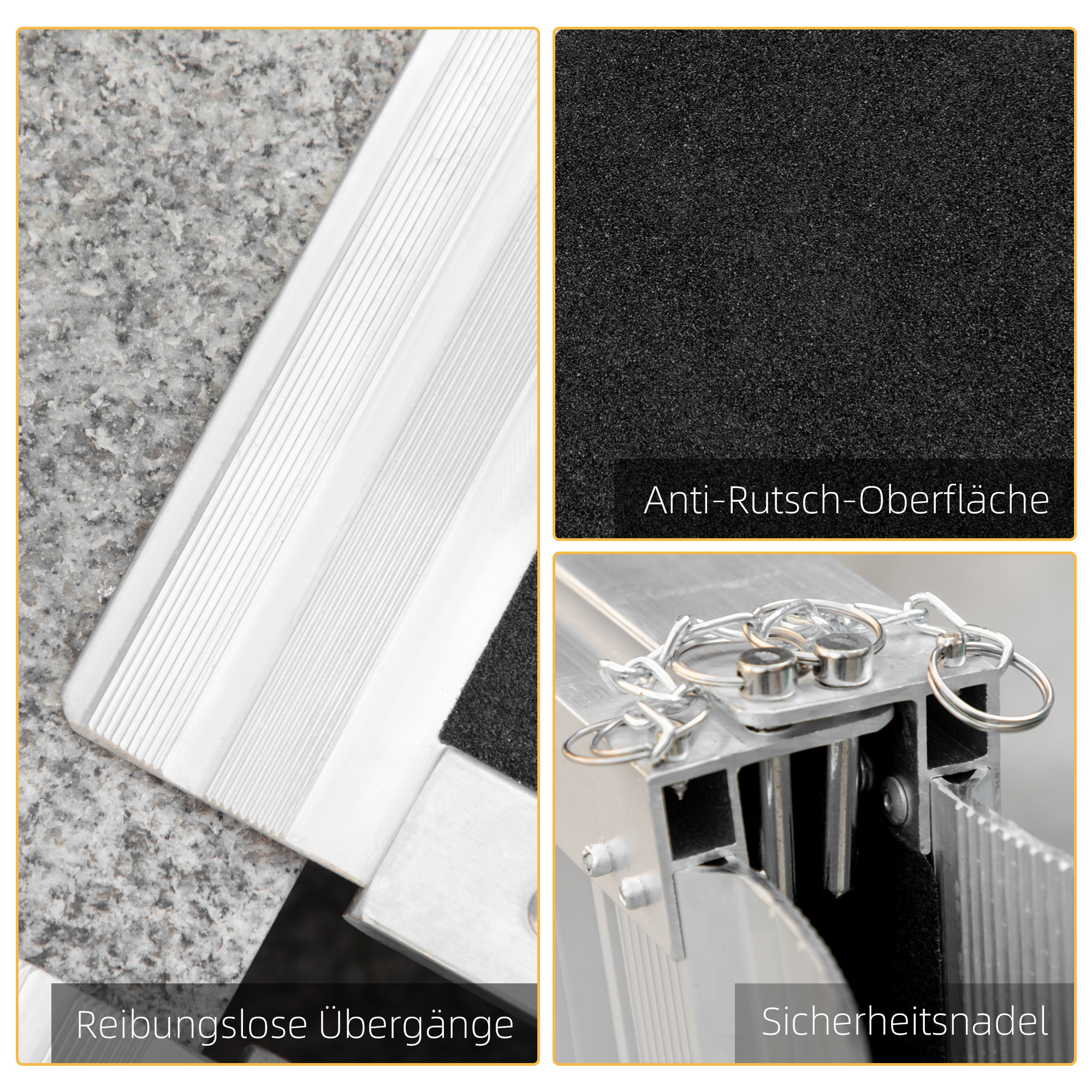 Rollstuhlrampe Auffahrrampe Rollstühle Rollatoren faltbar Aluminium, 270 kg Belastbar, Schwarz, 91 x 72 x 5 cm