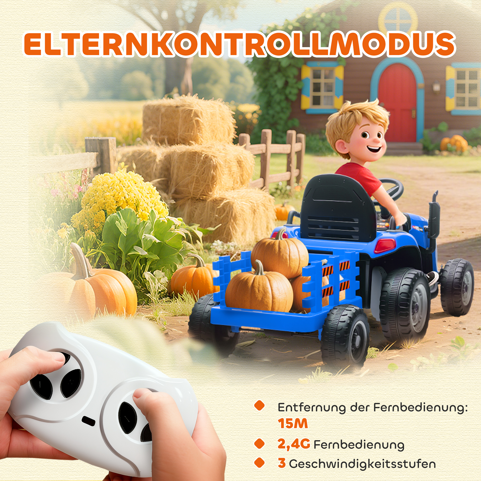 Kindertraktor, mit Fernbedienung, blau