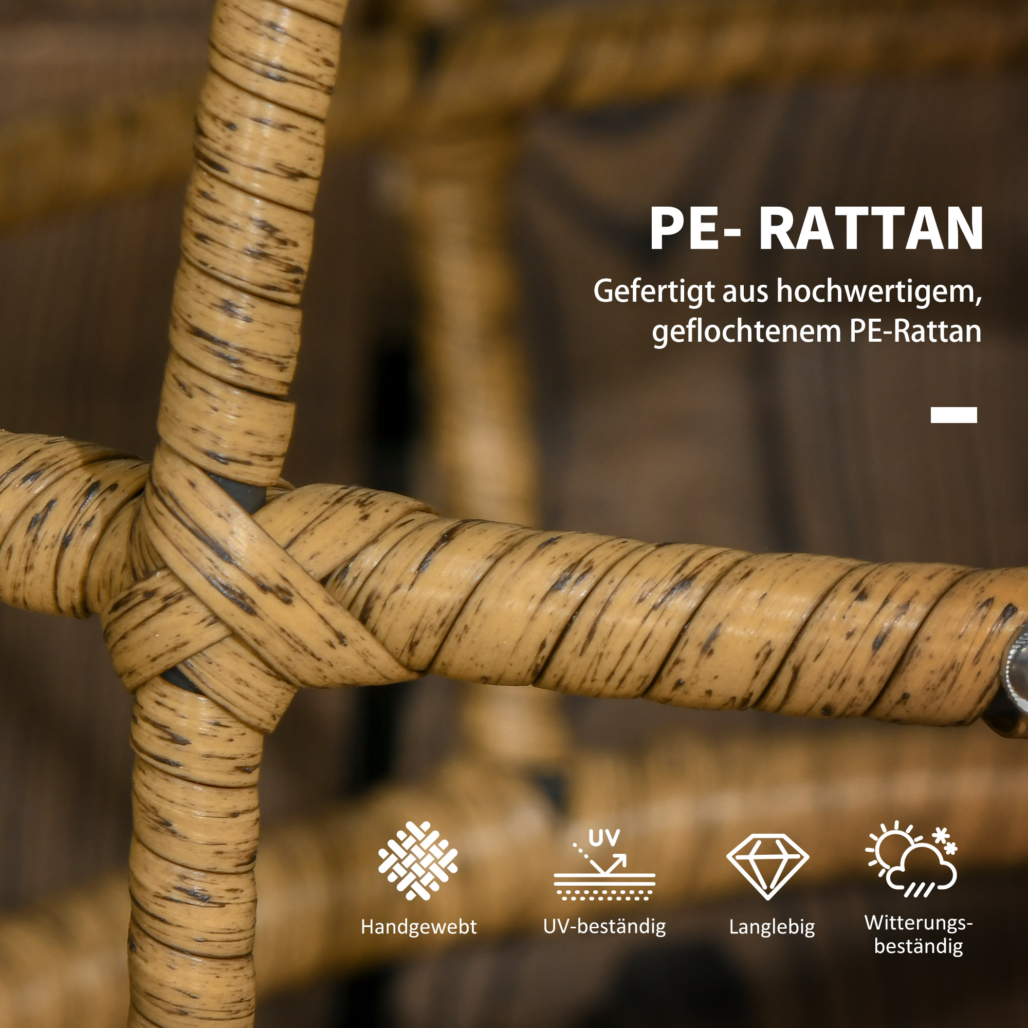 2er-Set Gartentische im Boho-Stil, wetterbeständig, stapelbar, 60 cm x 60 cm x 47 cm, Natur + dunkelgrau