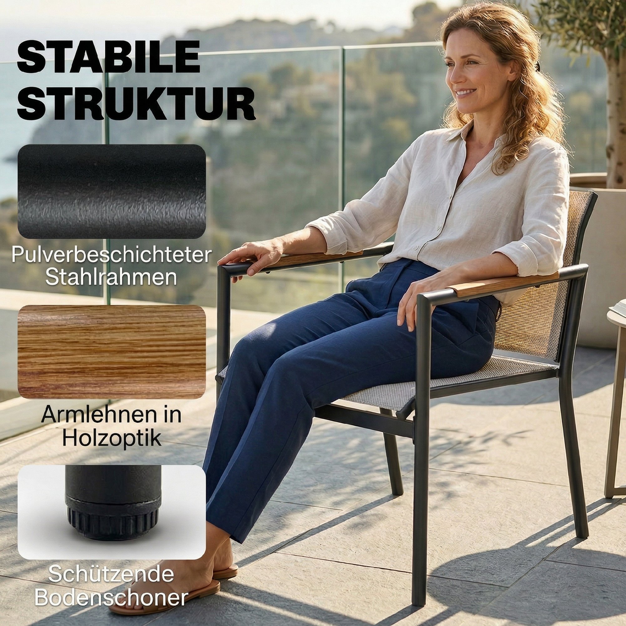Gartenmöbel Set Sitzgruppe für 4 Personen Atmungsaktiv Gartenlounge mit 2er Sofa 2 Sessel Metall-Tisch Fußpads