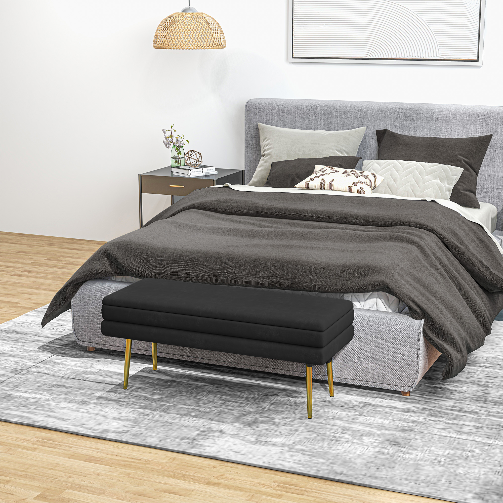 Sitzbank Polsterbank, mit Stauraum, Stahl, 100 cm x 37,5 cm x 42 cm, Schwarz