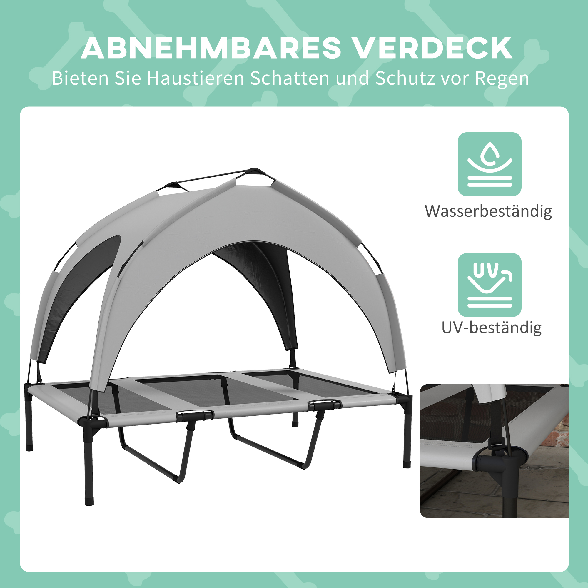Hundebett Outdoor-Hundebett, wetterbeständig, erhöhtes Gestell, 106 x 76 x 94 cm, Hellgrau