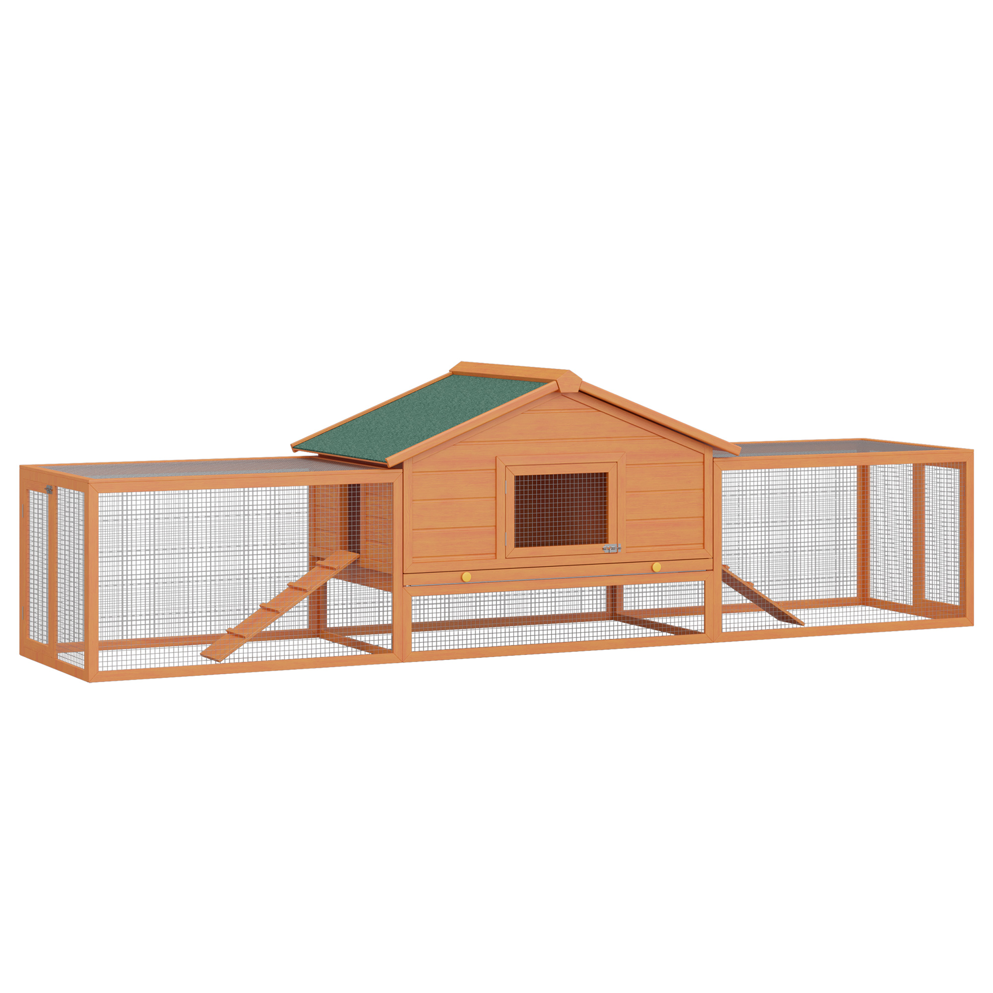 Kleintierstall Kleintierkäfig, 2 Freigehegen, 2 Rampen, 309 cm x 79 cm x 86 cm, Natur + Grün