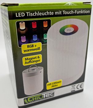 LED Akku-Tischleuchte mit Touch-Funktion / Höhe 113mm, Warmweiß + RGB