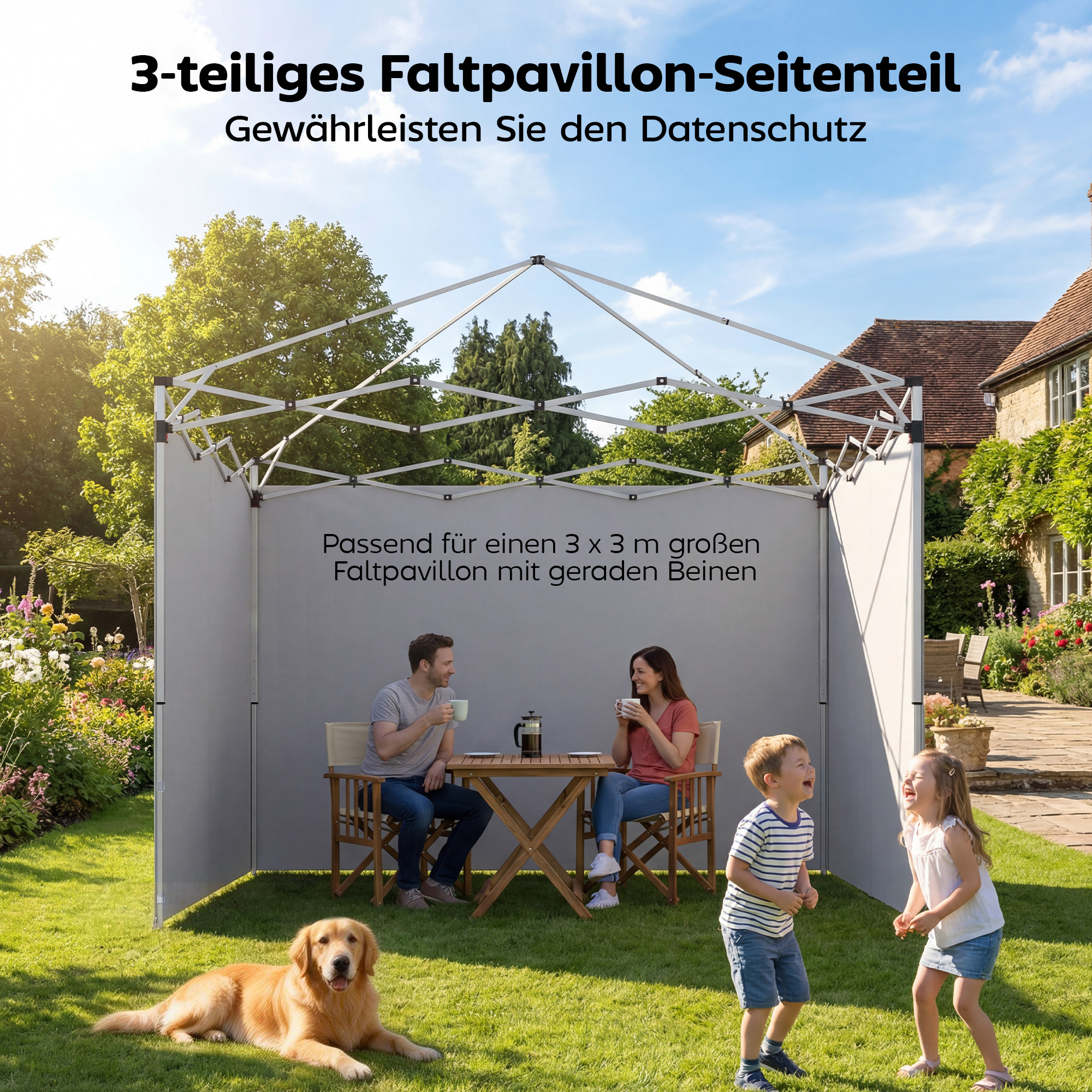 3-teiliges Set Seitenteile mit Reißverschluss für 3 x 3 m Pavillon, Hellgrau