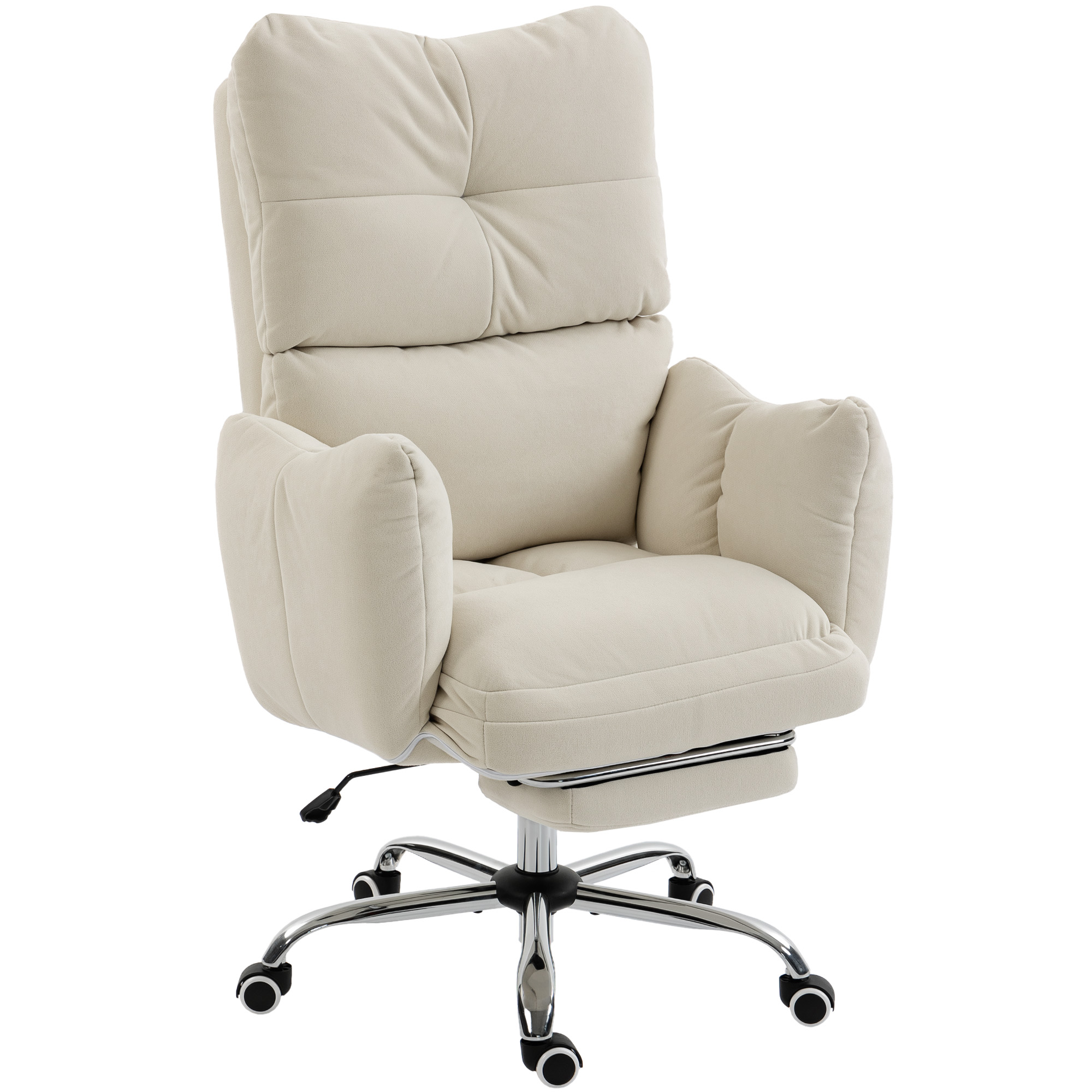 Bürostuhl mit Fußstütze, Ergonomischer Drehstuhl mit Wippfunktion, Verstellbarer Hohe Rückenlehne, Schneeflanellstoff