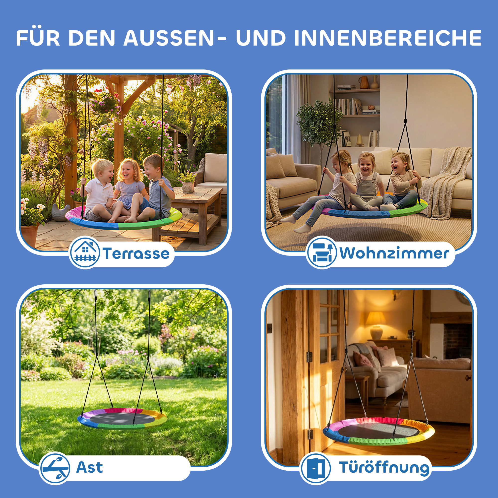 Nestschaukel höhenverstellbar Hängeschaukel bis zu 300kg mit verstellbaren Seilen 100 x 100 x 180 cm Mehrfarbig