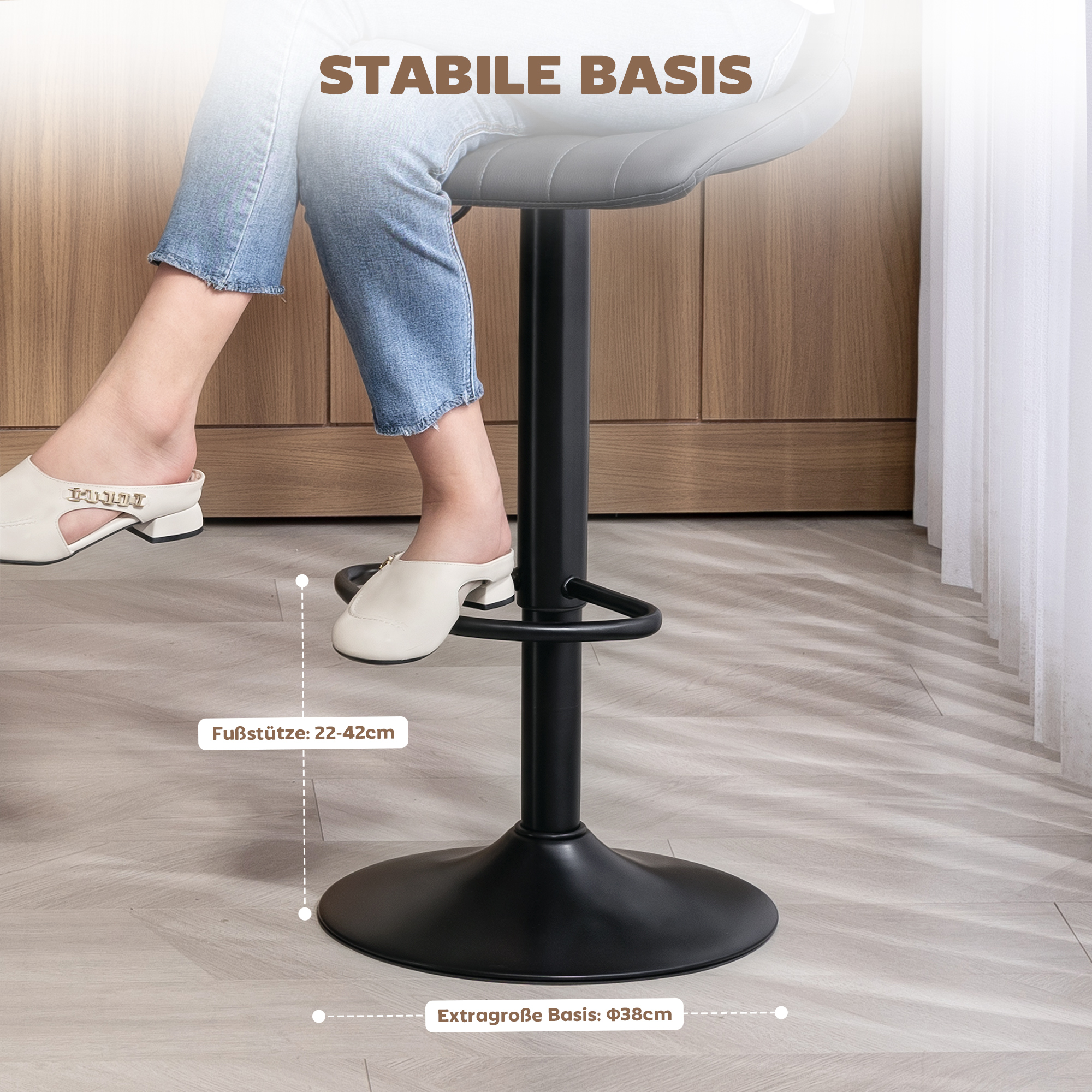 Barhocker 2er-Set im Retrodesign, mit Fußstütze, höhenverstellbar, 43 cm x49,5 cm x 111 cm