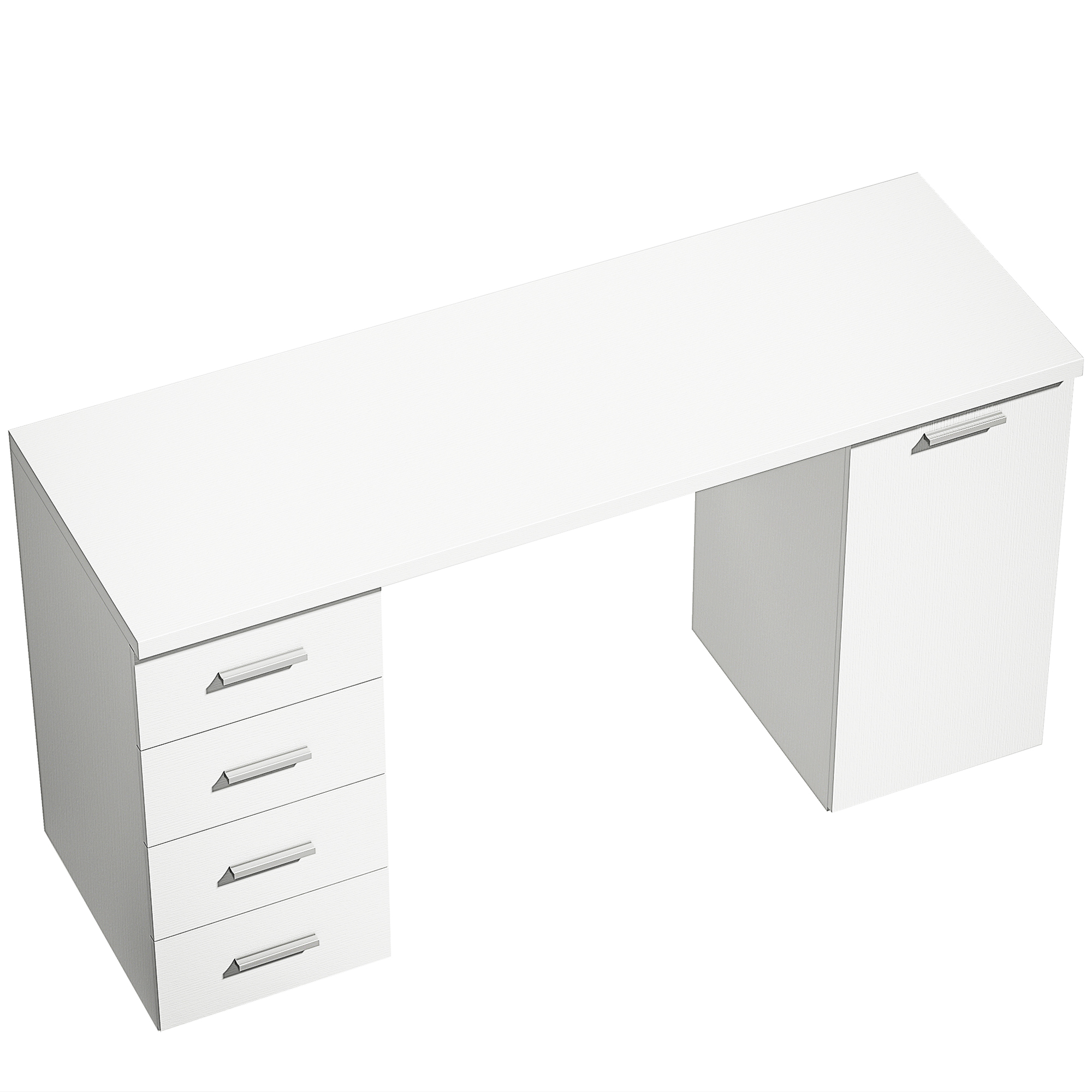 Computertisch mit 4 Schubladen und Schrank, 140 cm Schreibtisch für Arbeitszimmer, Weiß Holzoptik