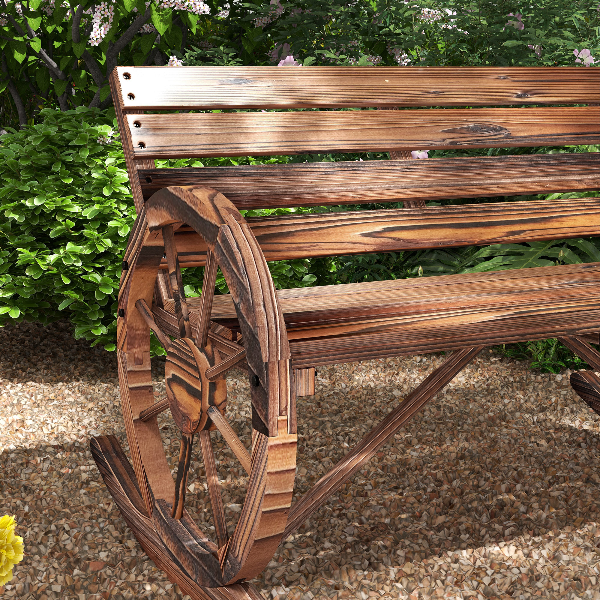 Garten-Schaukelbank, 2-Personen-Schaukel, mit radförmigen Armlehnen, für Balkon, Garten, Terrasse, carbonisiert.