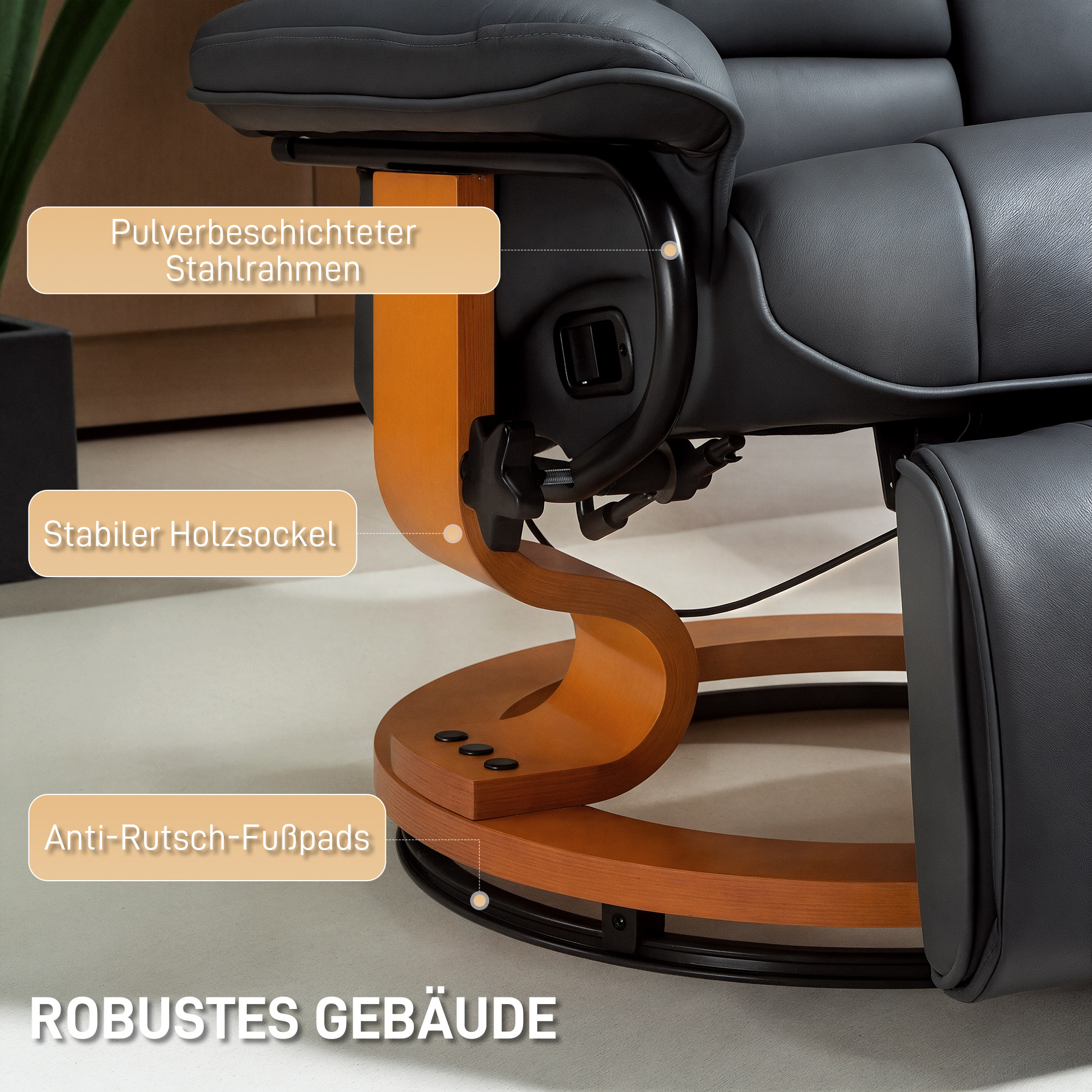 Relaxsessel mit Liegefunktion, drehbar, bis 150 kg, Kunstlederbezug, Stahlrahmen, Dunkelgrau