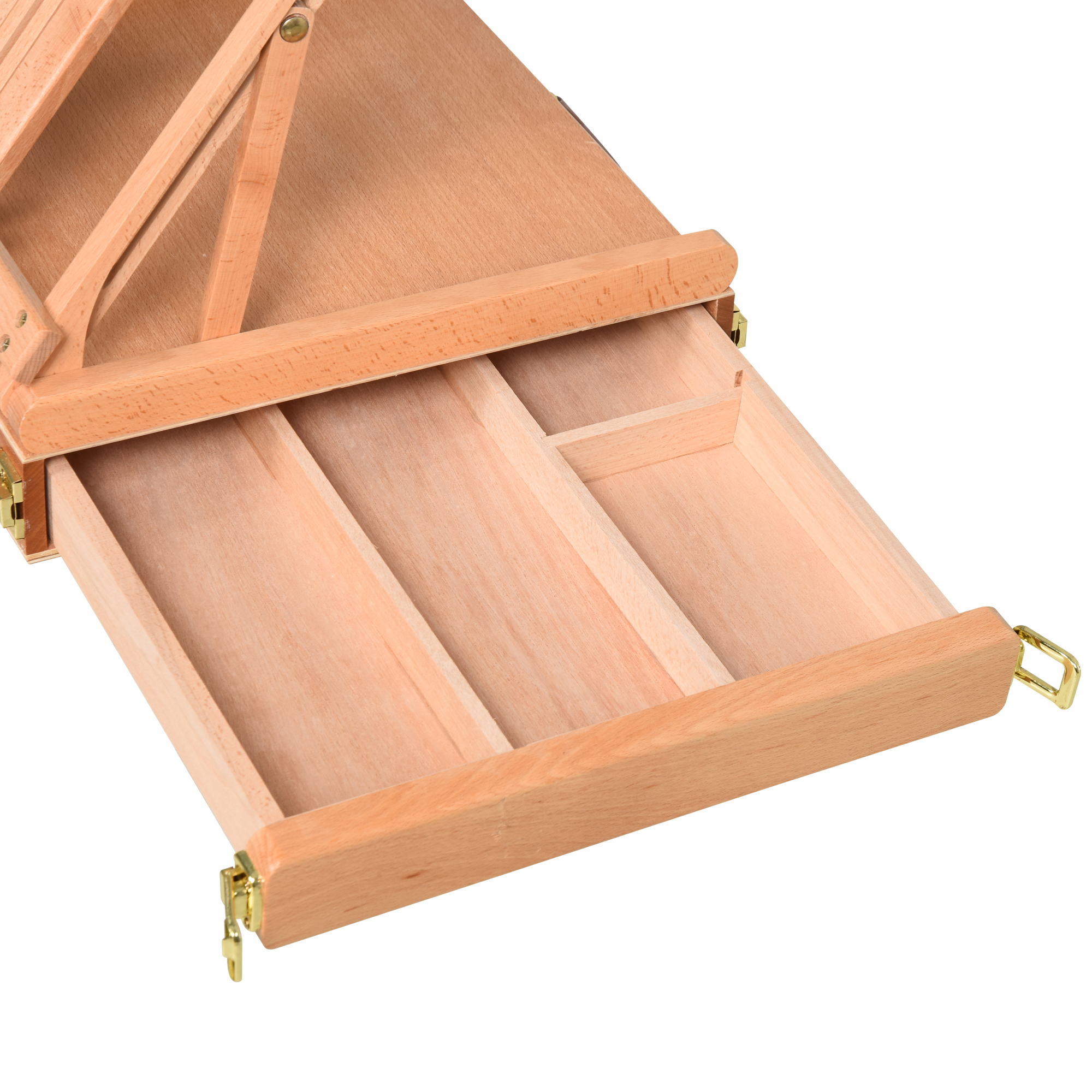 Tischstaffelei Winkelverstellbare Staffelei mit Griff Kofferstaffelei zum Malen & Zeichnen Faltbare Atelierstaffelei mit Schublade Buchenholz Natur