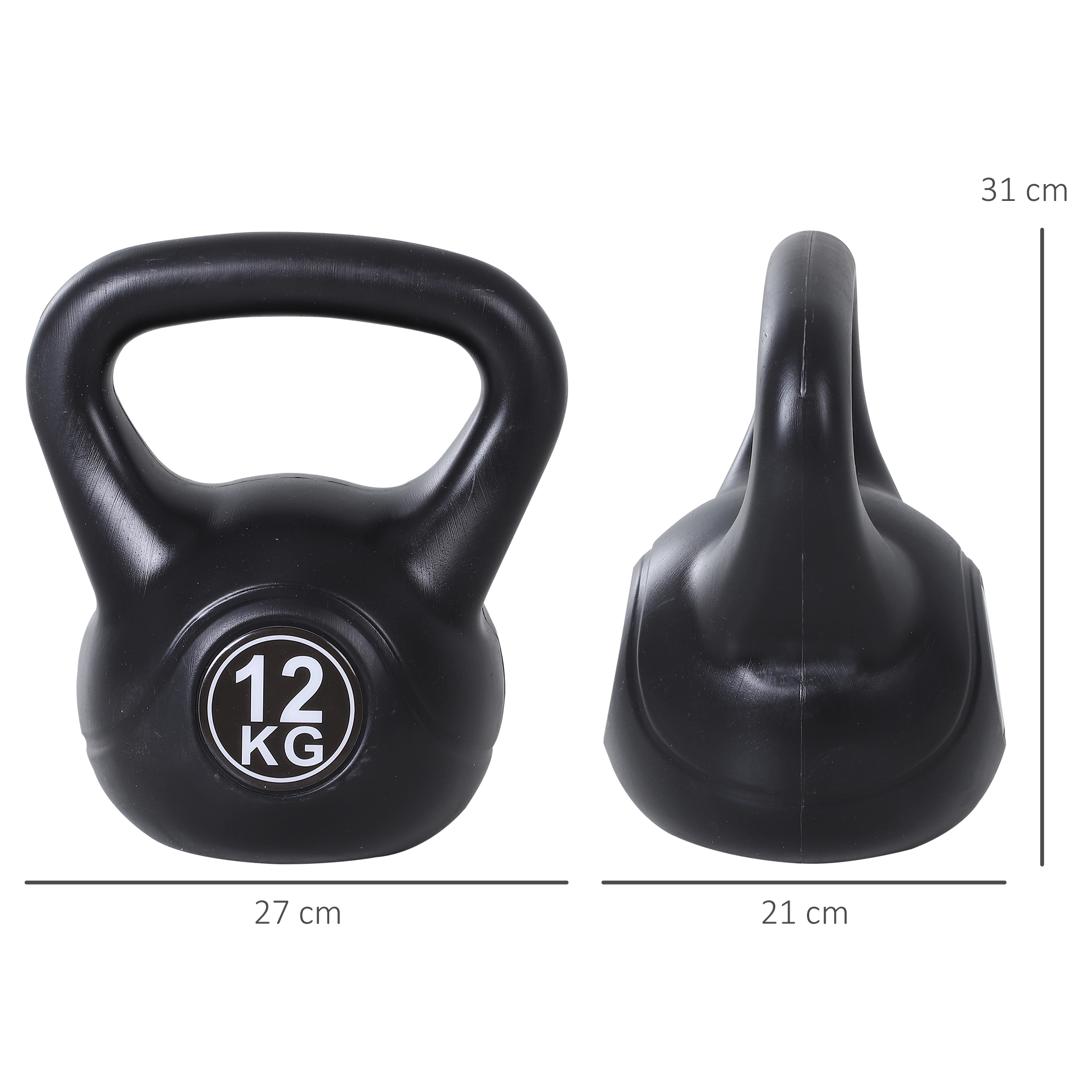 Kettlebell Kugelhantel 12 kg Gewicht-Hantel mit Sand befüllt für Anfänger Schwarz