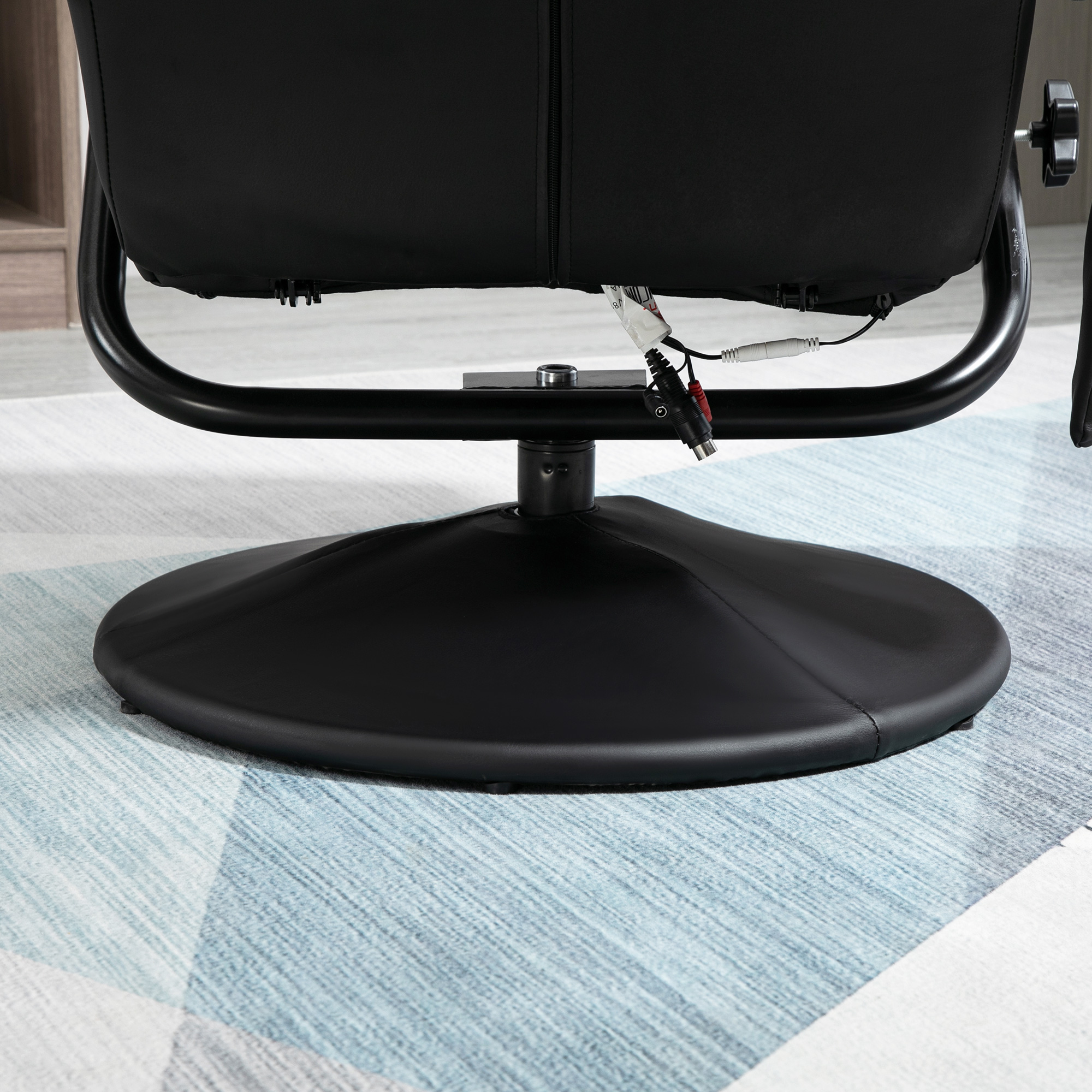 Massagesessel mit Hocker, Drehbares Relaxsessel mit Massagefunktion, Elektrisches Fernsehsessel mit Liegefunktion, Fernbedienung für Wohnzimmer, Kunstleder, Schwarz