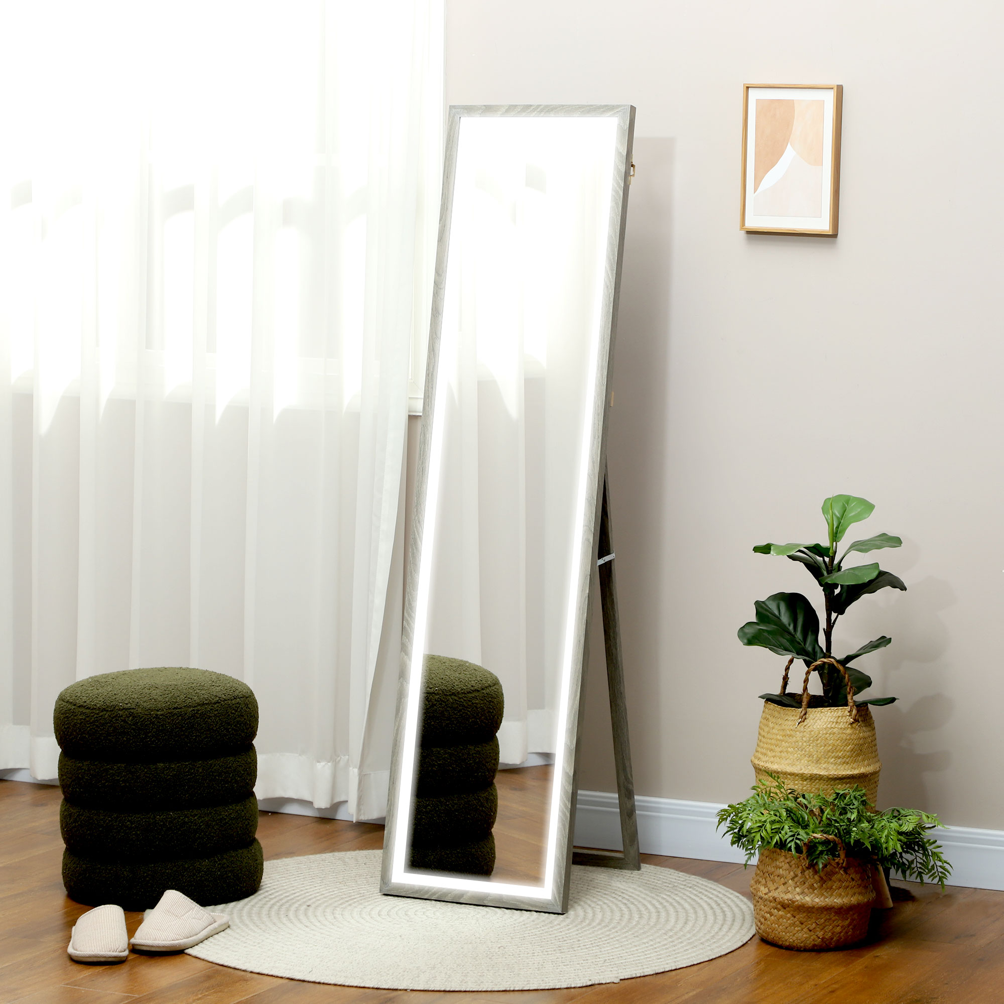 LED Ganzkörperspiegel, 40 x 160 cm, Touch-Steuerung, dimmbar, 3 Farben,  Grau