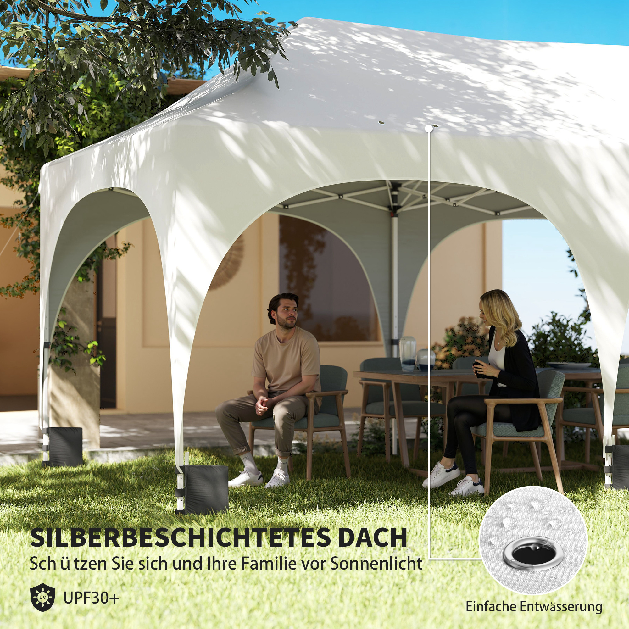 3 x 6 m Pop-Up-Pavillon mit Seitenwänden, 6 Sandsäcken, höhenverstellbarem Dach, Gartenparty-Zelt mit Tragetasche