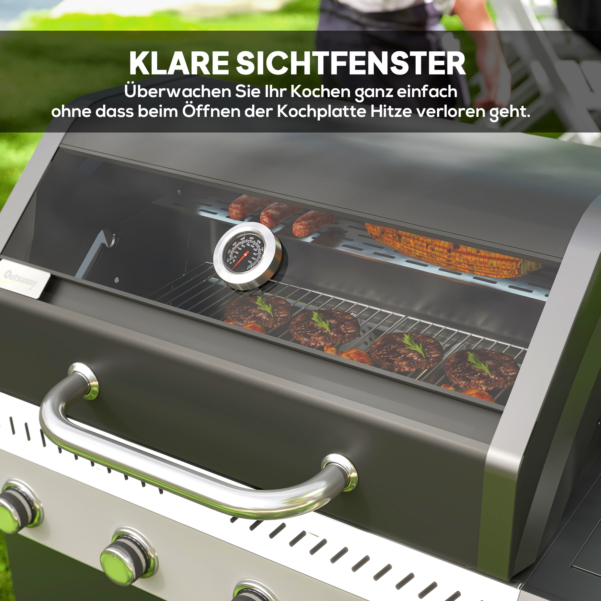Gasgrill 12 KW Grillwagen inkl 5 Brenner Seitenkocher Rolle Deckel Thermometer Seitenablagen 135 x 54 x 110 cm