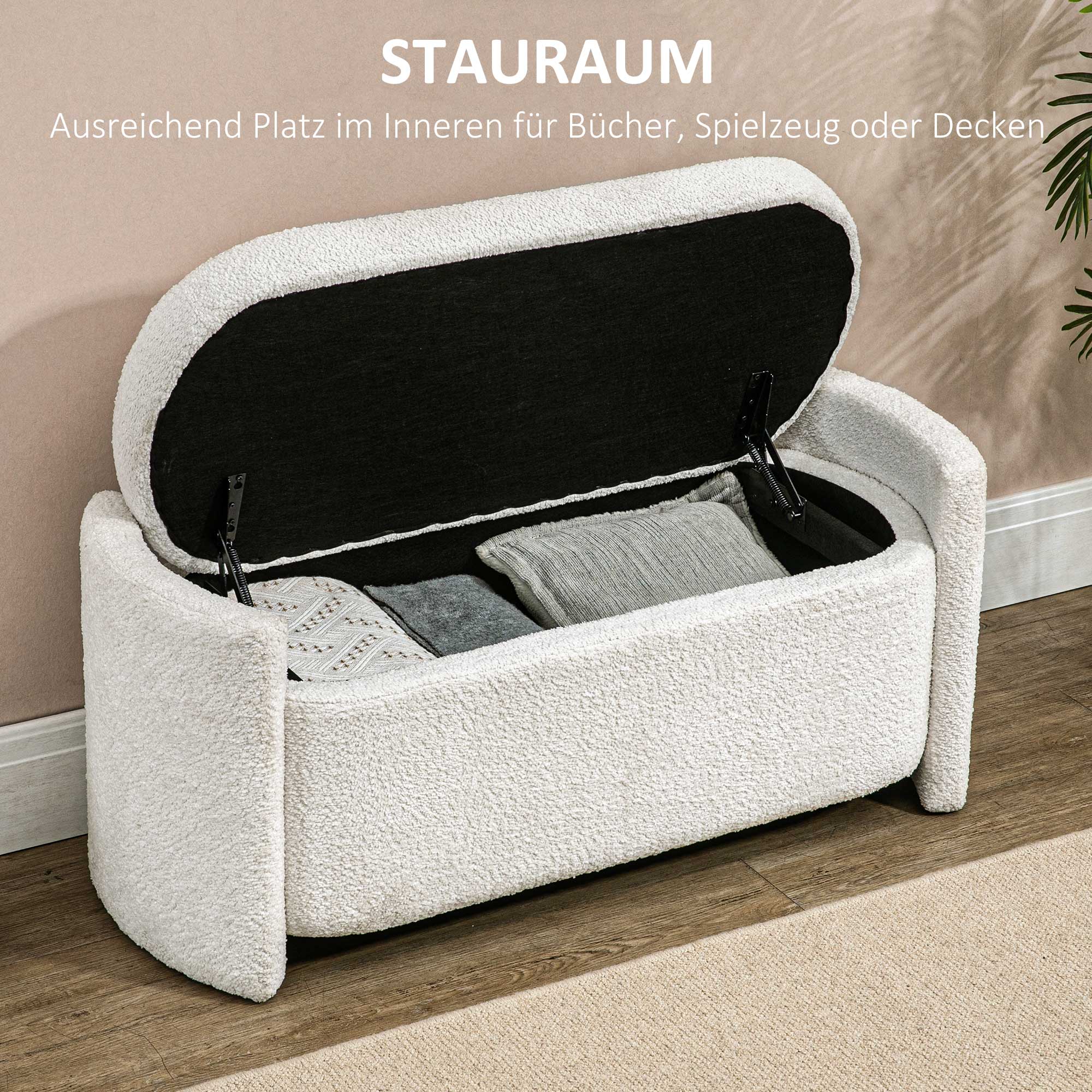 Sitzbank mit Stauraum Flurbank Schuhbank, gepolstert,  105 cm x 44 cm x 45,5 cm. Creme/Beige