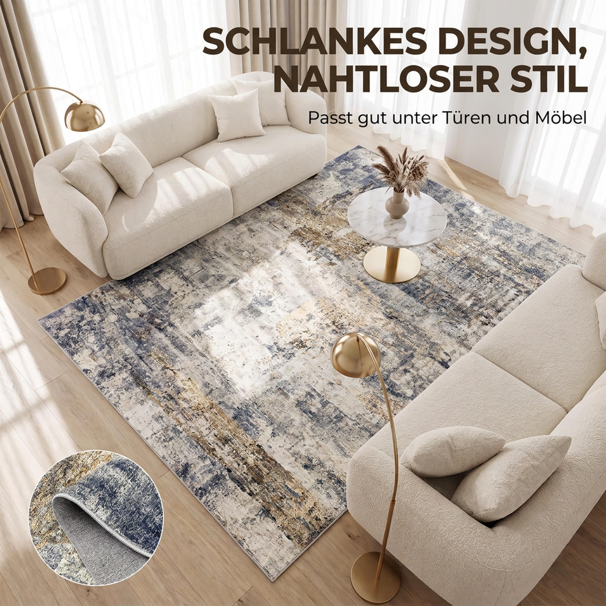 Wohnzimmerteppich, Polyester, modernes künstlerisches Muster, waschbar, Grau
