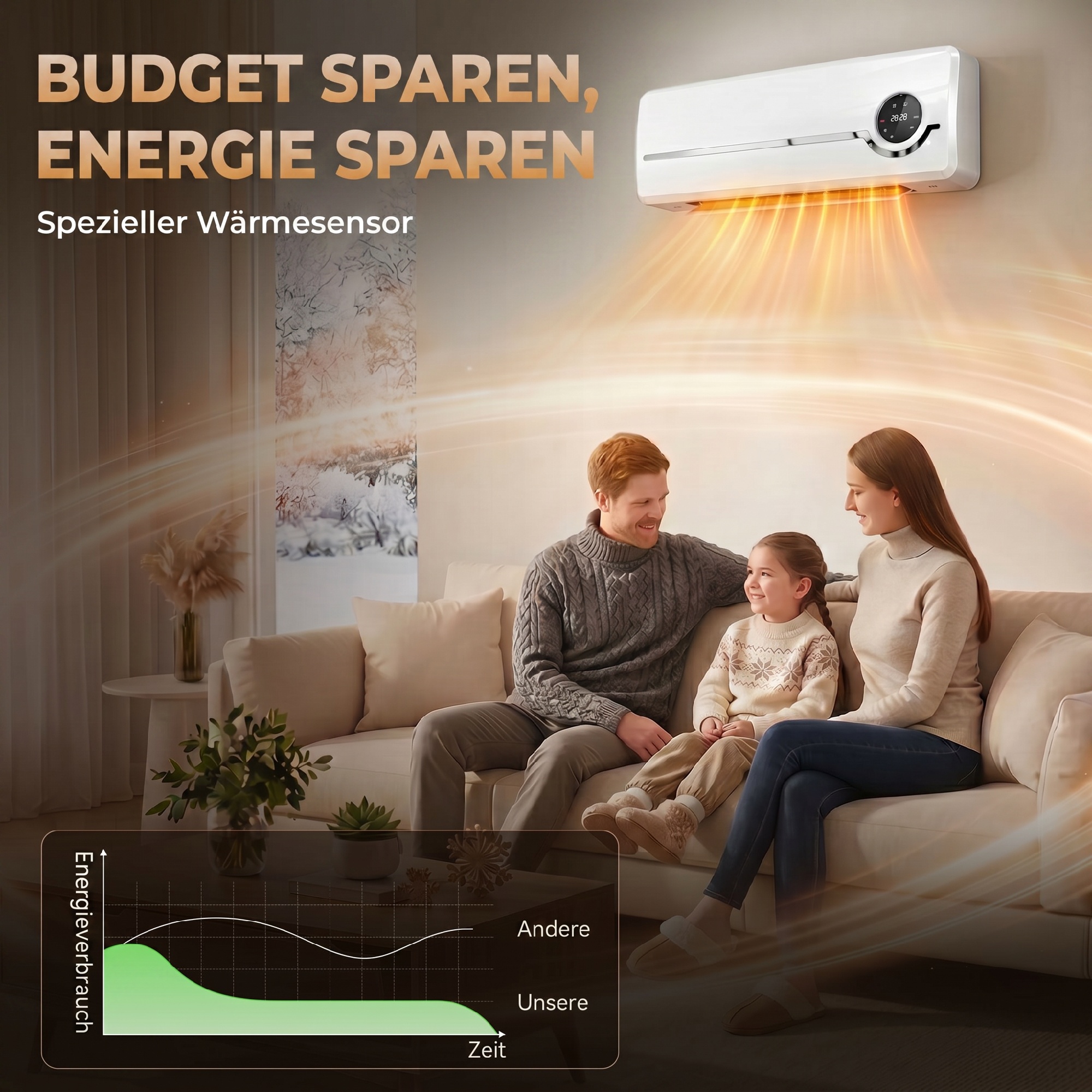 Heizlüfter zur Wandmontage 2000W Keramik-Wandheizung mit Ventilator, Fernbedienung, 2 Heizmodi, LED-Display