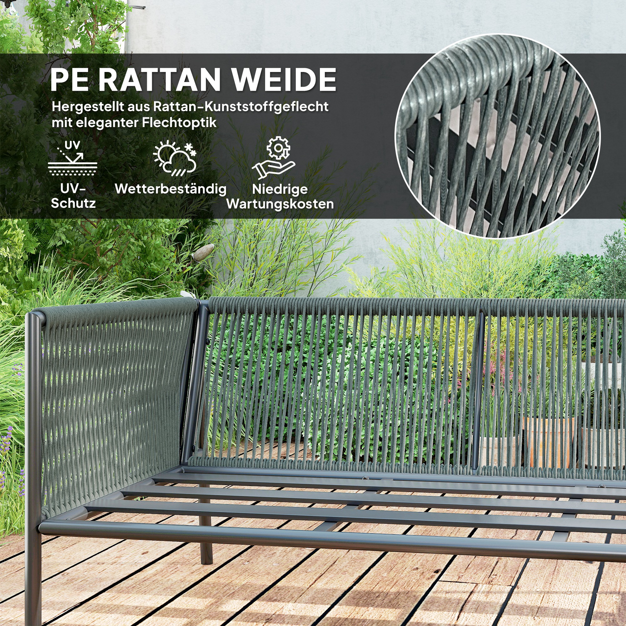 Gartenmöbel Set Polyrattan Lounge-Set mit Ecksofa Tisch Kissen für 6 Personen Dunkelgrau