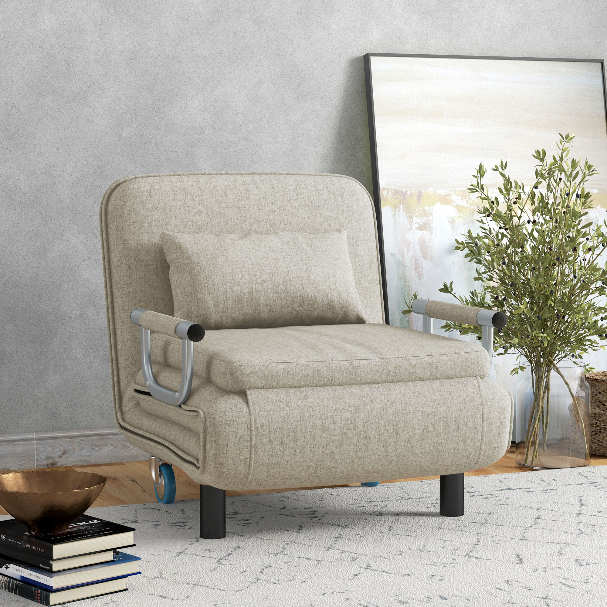 Klappbarer Schlafsessel, 3 in 1 Klappsessel mit verstellbarer Rückenlehne, für Schlafzimmer und Gästezimmer, Grau