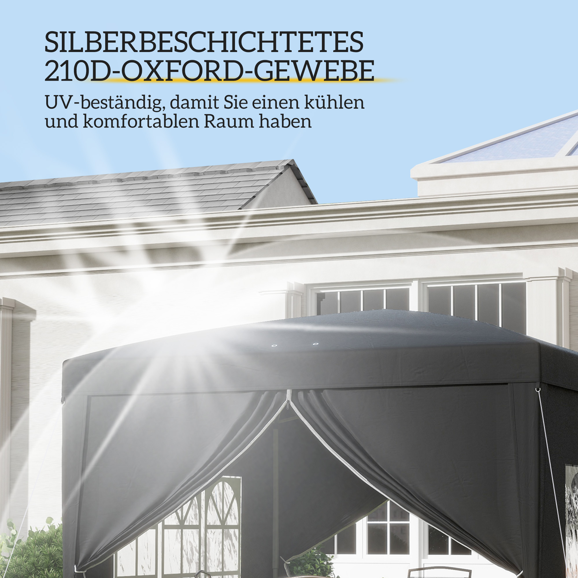 3 x 3 m Pavillon mit 4 Seitenwänden, Fenster, Festzelt mit UV-Schutz, Gartenzelt inkl, Tragetasche, Stahl, Schwarz