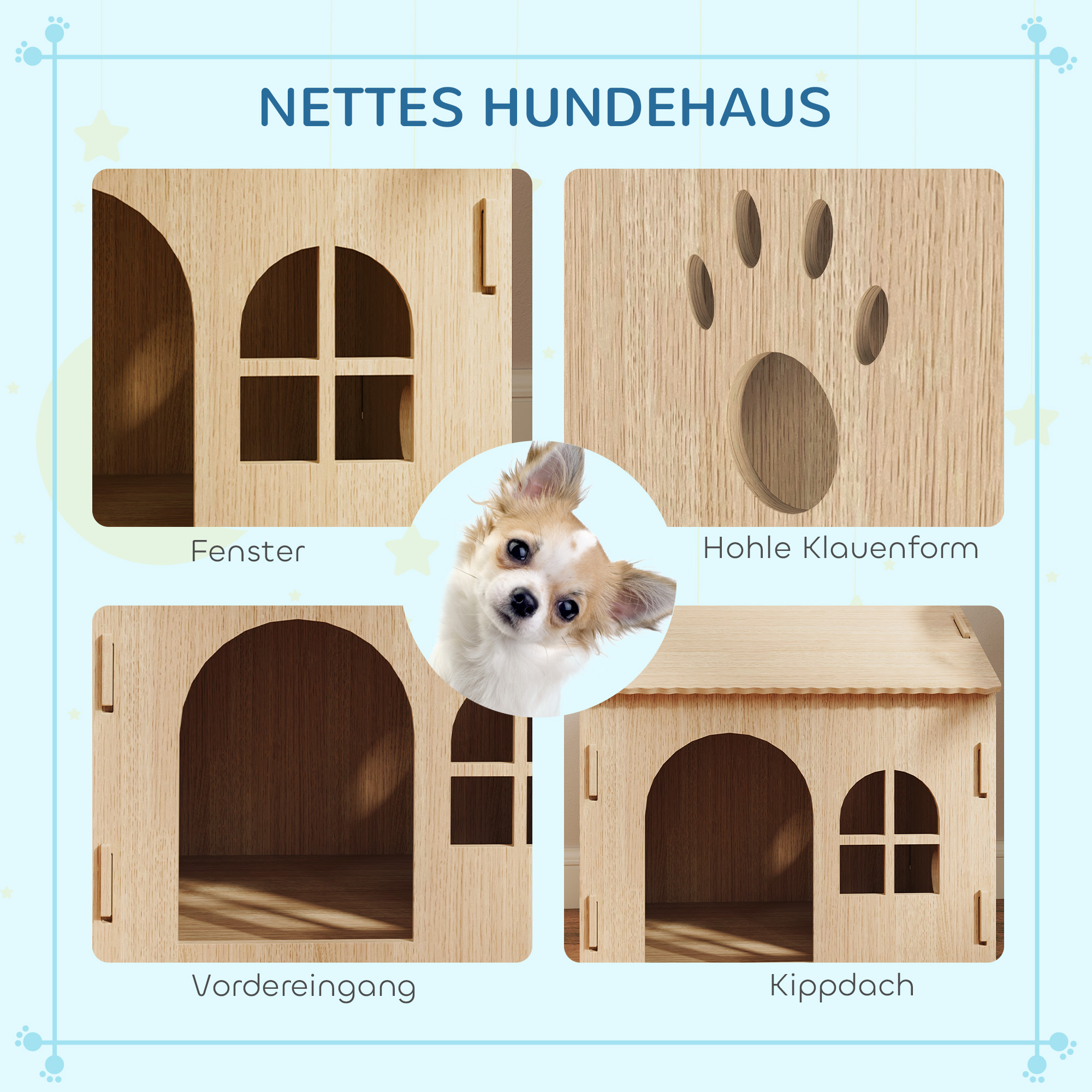 Hundehütte/Katzenhaus für Indoor, niedliches Design, 50 x 41 x 51 cm