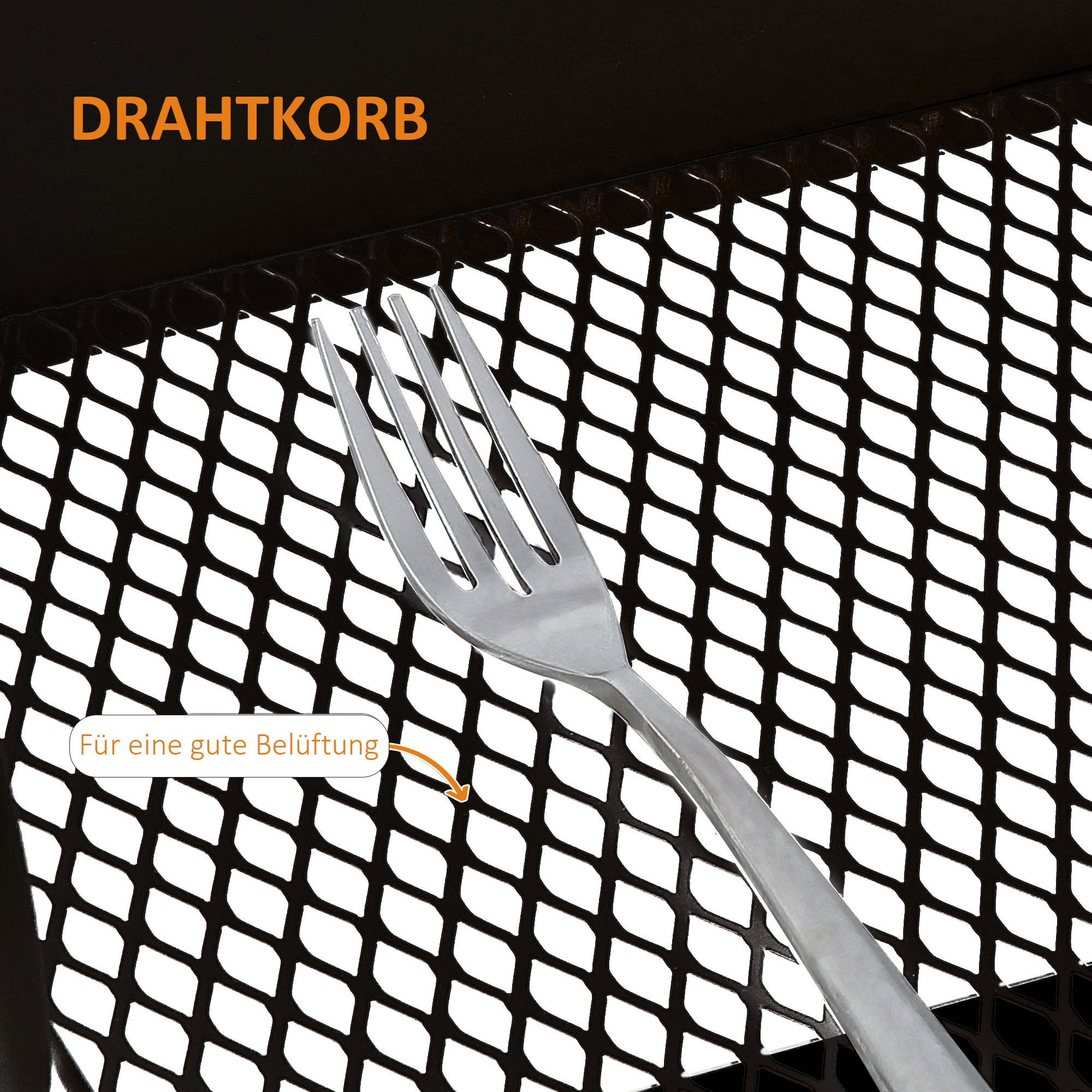 Rollwagen, Servierwagen mit 3 Korbböden, Metall, Kunststoff, Schwarz