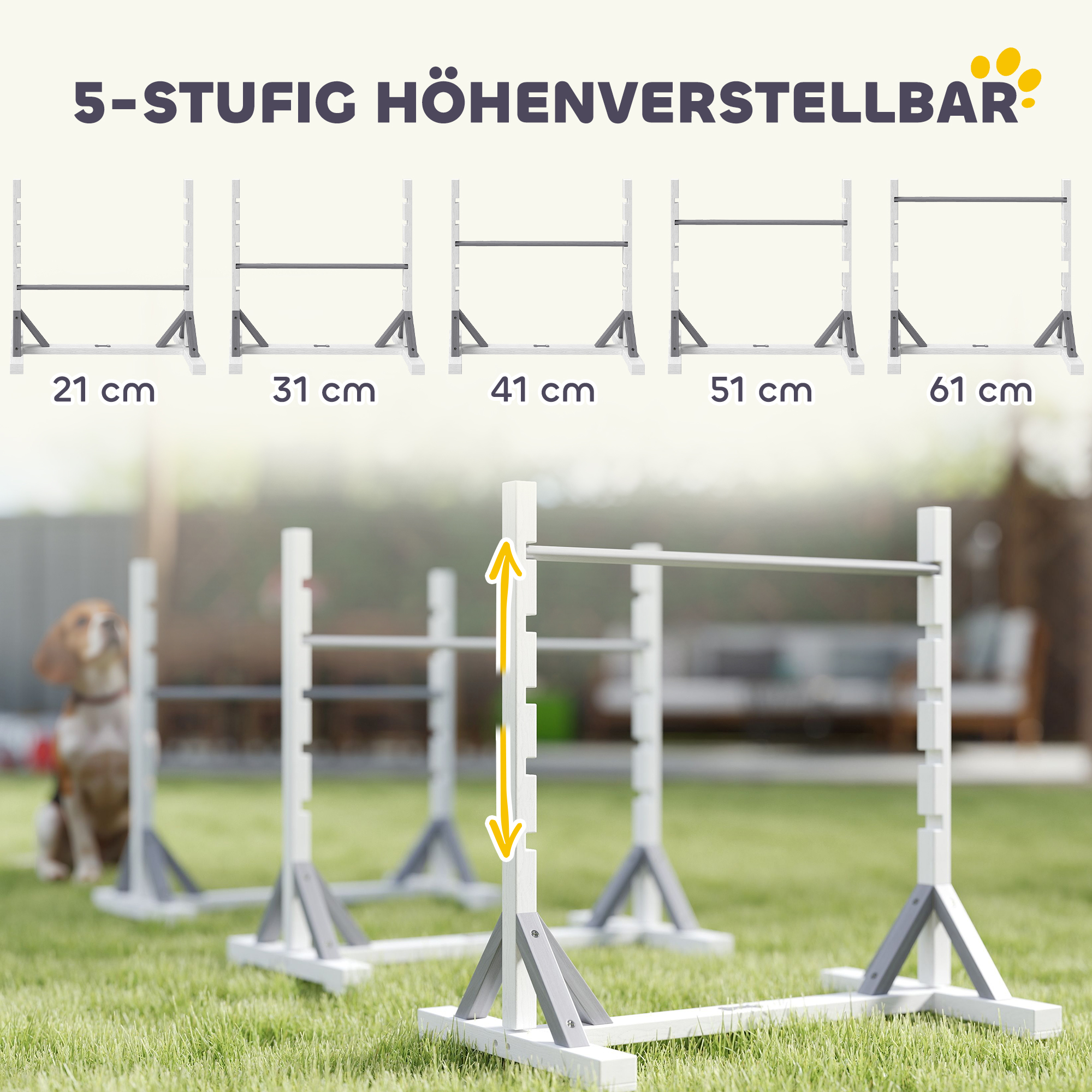 Agility Set Hunde 4-teiliges Agility-Ausrüstung für Hundetraining mit höhenverstellbar Hürden Reifen Weiß