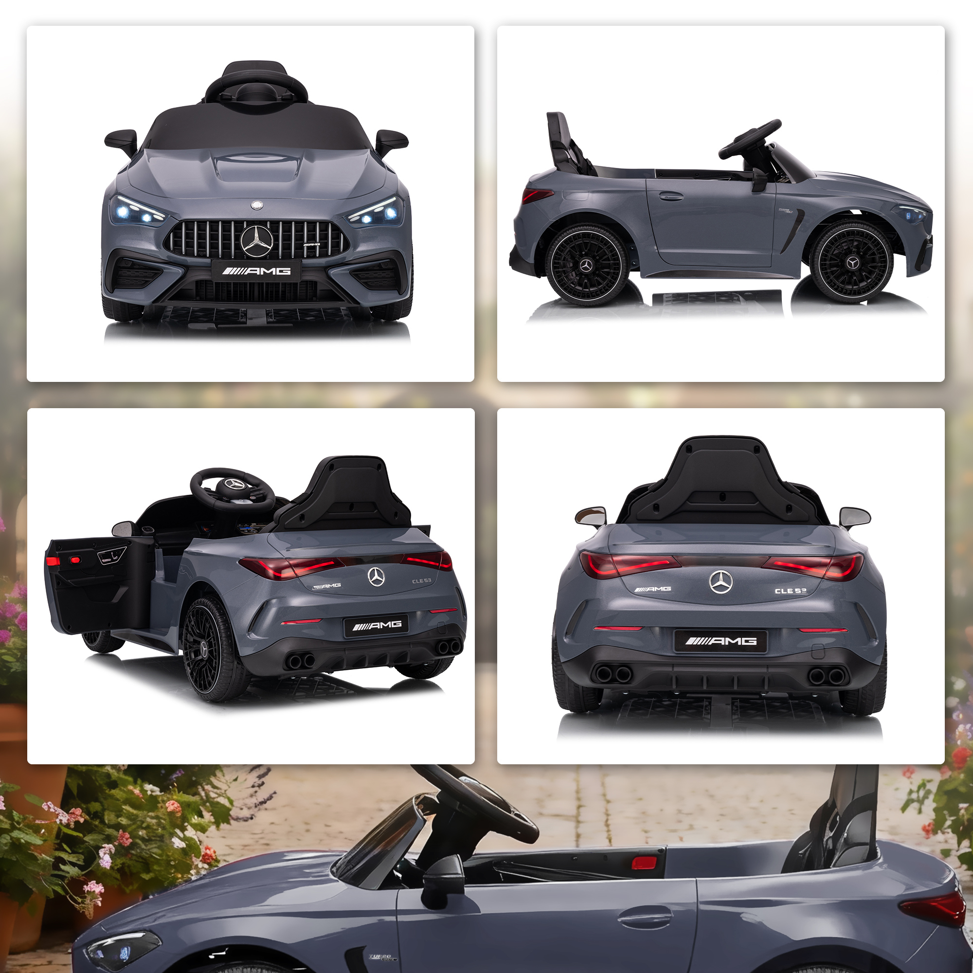 Kinder-Elektroauto, Mercedes-Design, 12V Motoren, Fernbedienung, LED-Lichter, Musik, für 3-6 Jahren Kinder, Grau