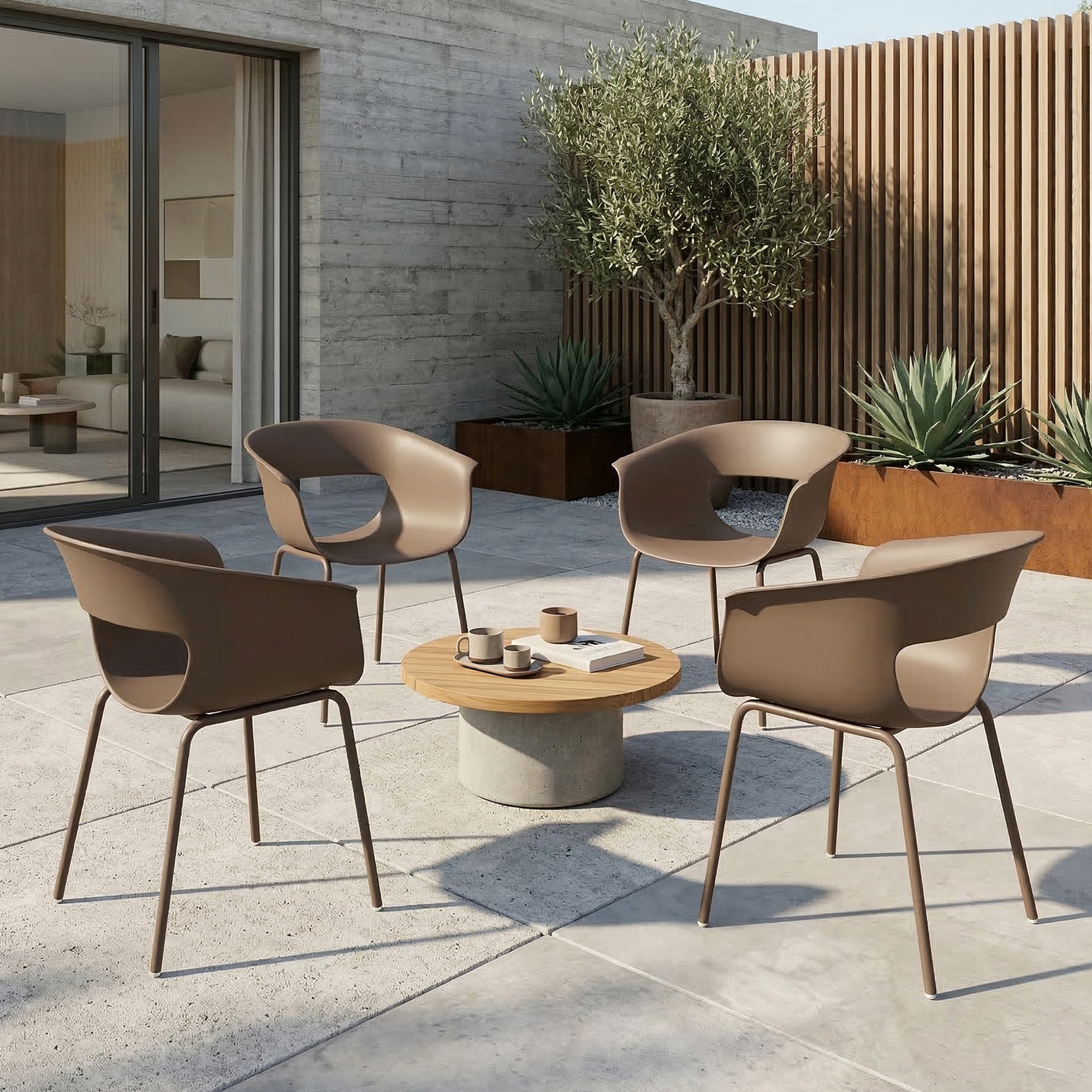 Gartenstühle 4er Set ergonomisch Balkonstühle mit Ausschnittdesign Armlehne Wetterfest rostbeständig Kaffee