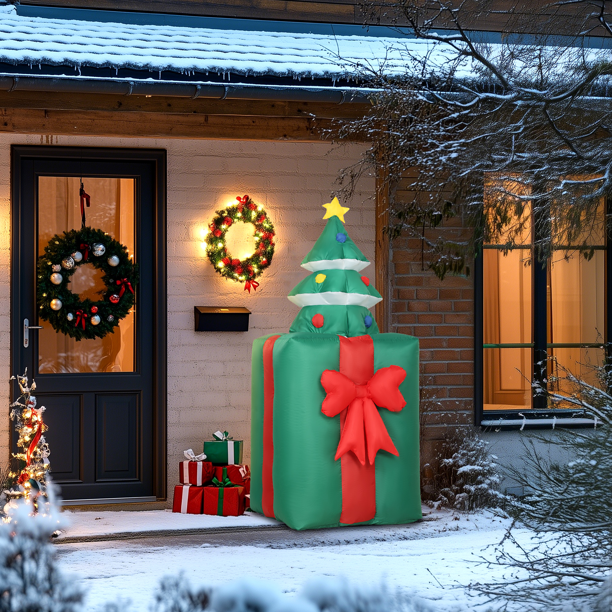 Aufblasbare Weihnachtsdekoration mit LED-Lichtern, Polyester, für drinnen und draußen, Rot+Grün