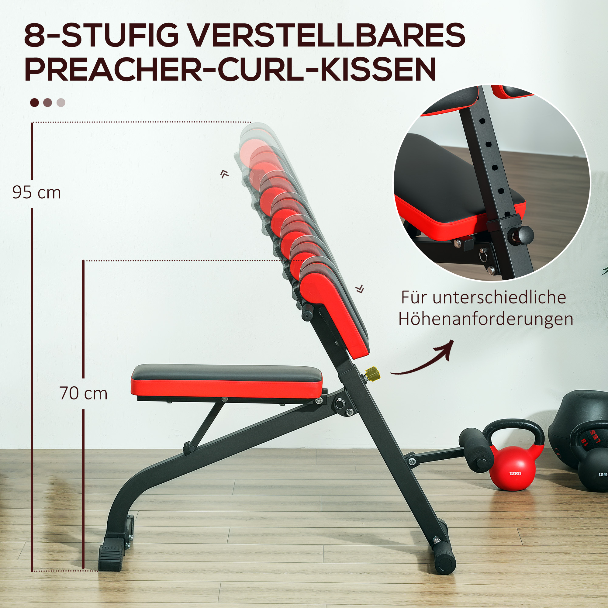 Hantelbank, Multifunktions-Trainingsbank, Klappbar Fitnessbank, bis 300 kg belastbar, Stahl, Schwarz