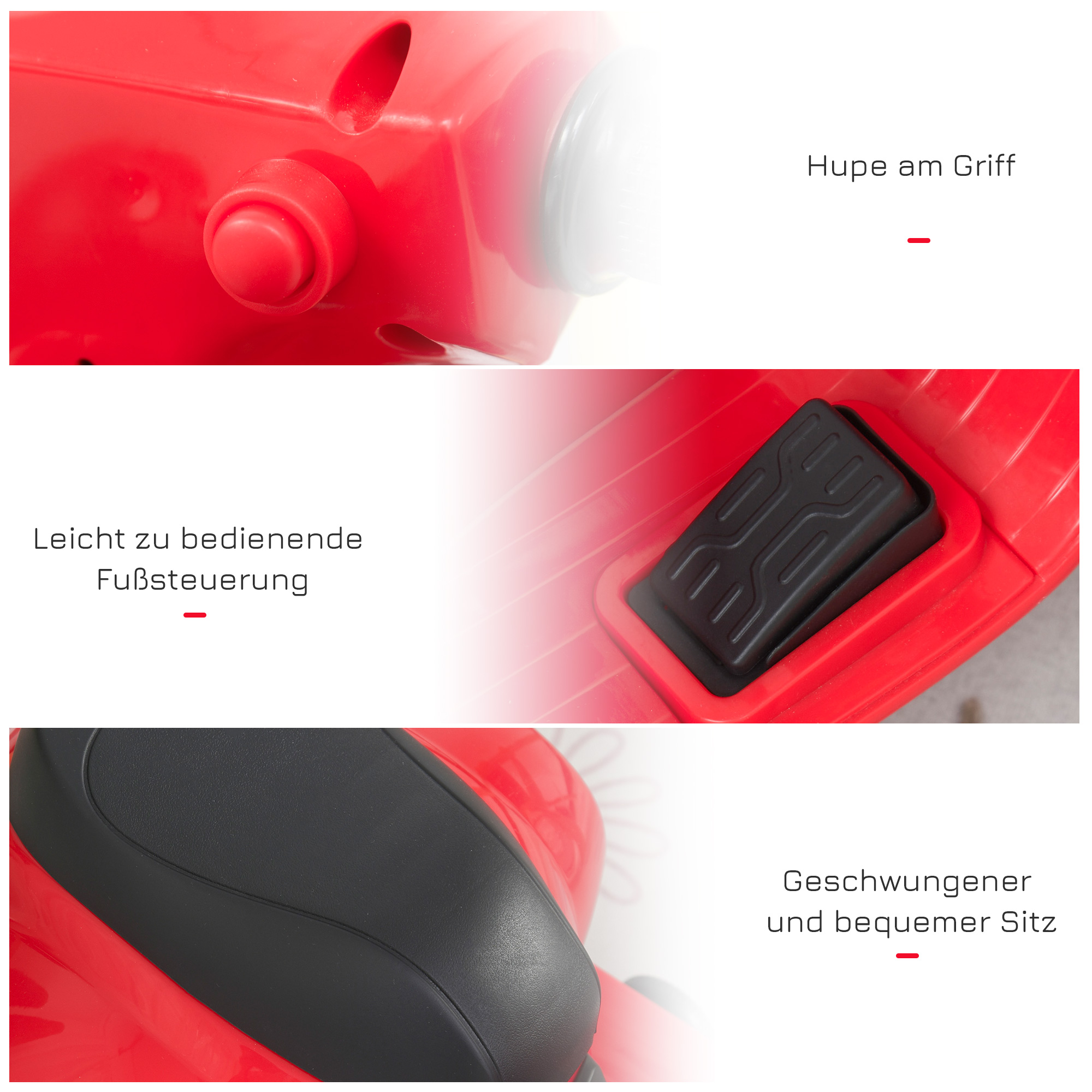 Elektro Kindermotorrad Vespa Elektromotorrad mit LED-Licht, Sound, Kinder Elektro Motorrad für Kinder von 18-36 Monate Rot