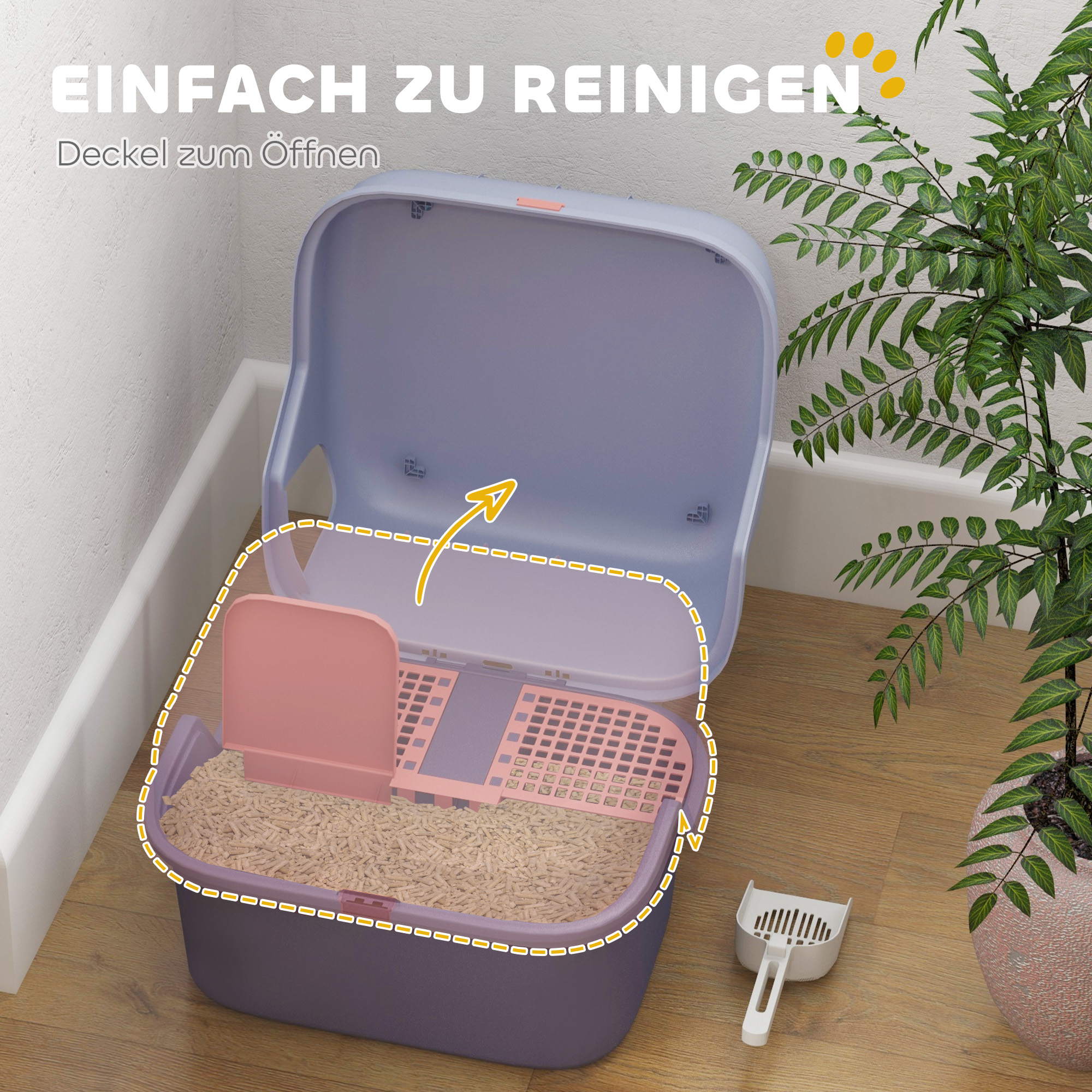 Katzentoilette, Katzenklo mit Deckel und Schaufel, leicht zu reinigen, verschließbar, Lila