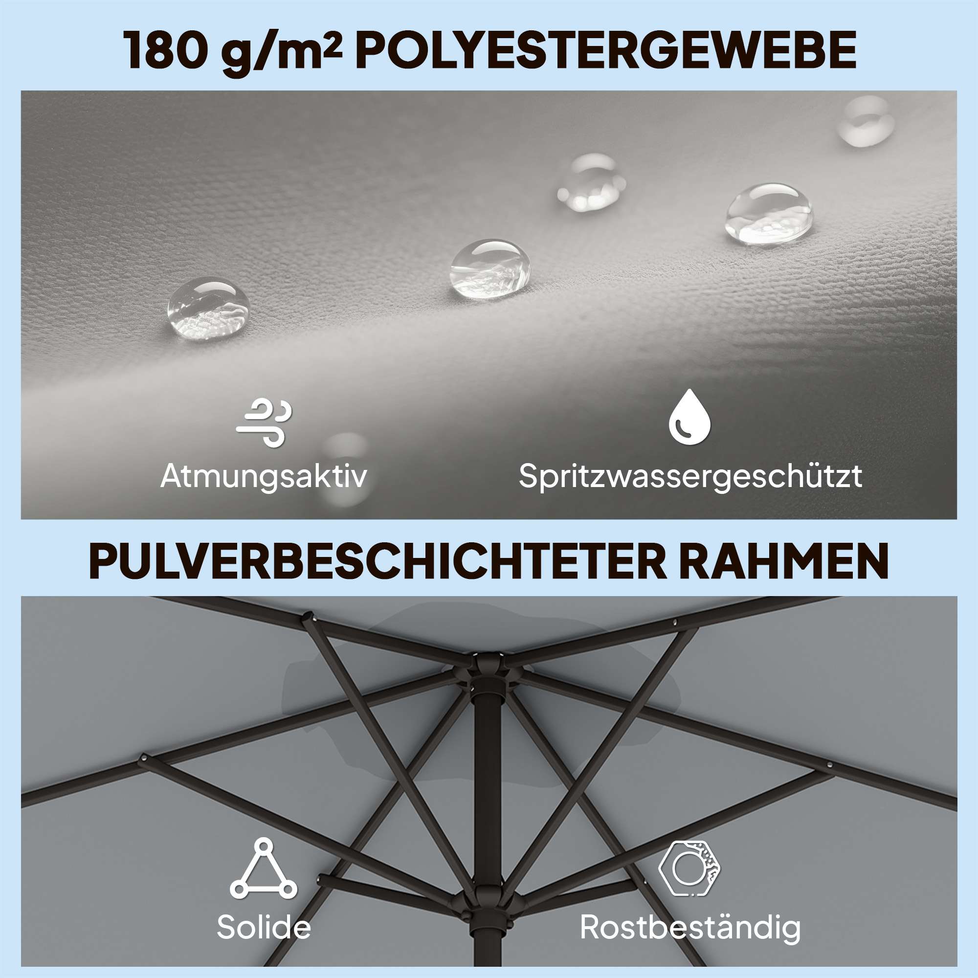3 m Sonnenschirm mit Schutzhülle, Outdoor-Marktschirm mit Neigefunktion und Kurbel, Windöffnung, Grau