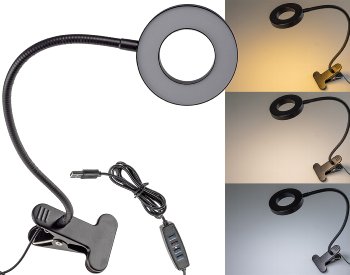 LED Klemmleuchte mit USB-Betrieb / 40cm Schwanenhals, dimmbar, 55lm