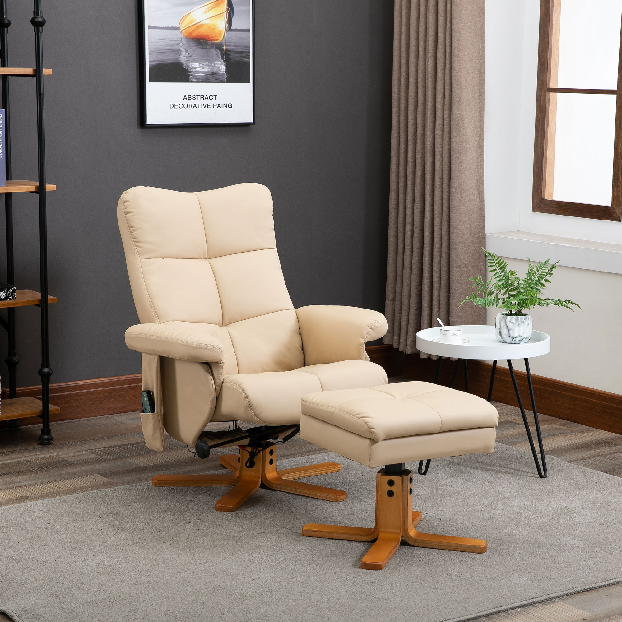 Relaxsessel Massagesessel mit Fußhocker Stauraum Liegefunktion Fernsehsessel mit Massagefunktion TV Sessel 145°-Neigung Polyester Cremeweiß 80 x 86 x 99 cm