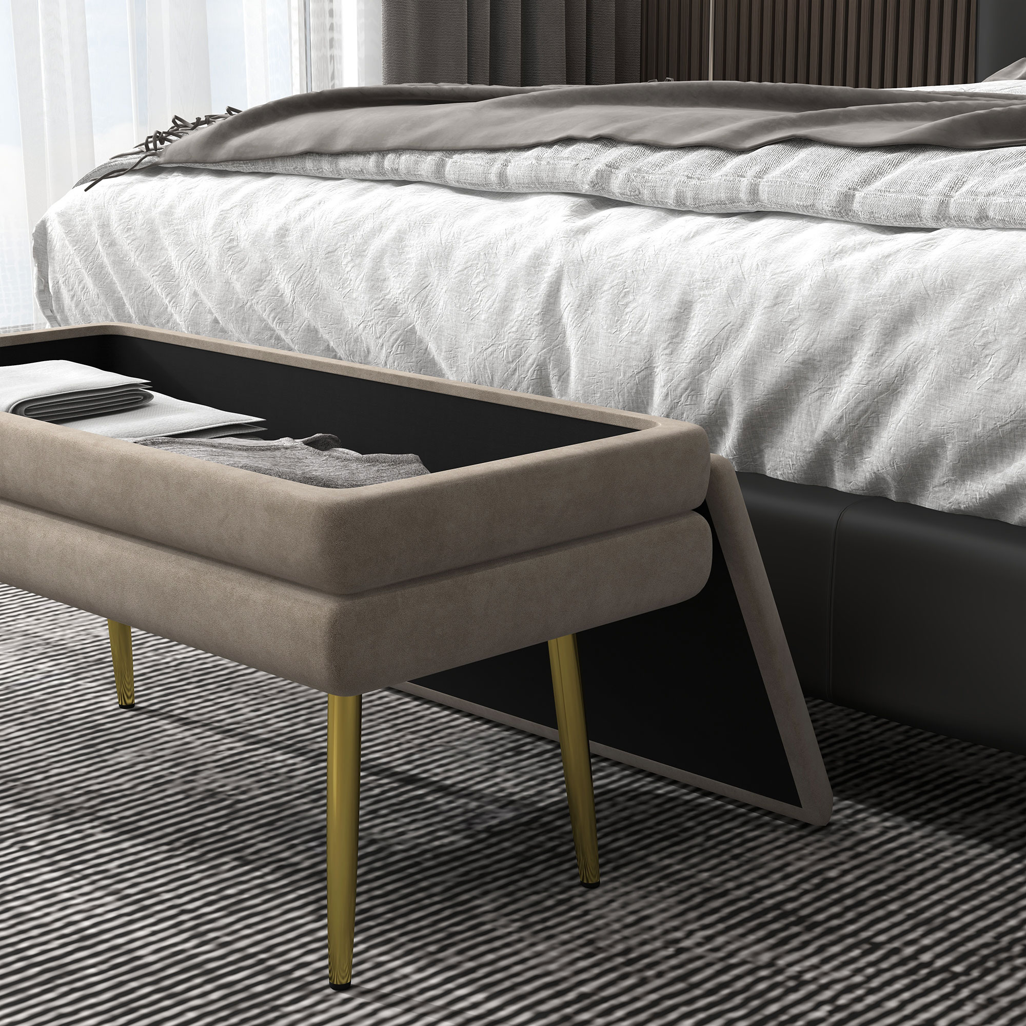 Sitzbank Polsterbank, mit Stauraum, Stahl, 79,5 cm x 37,5 cm x 43 cm, Beige