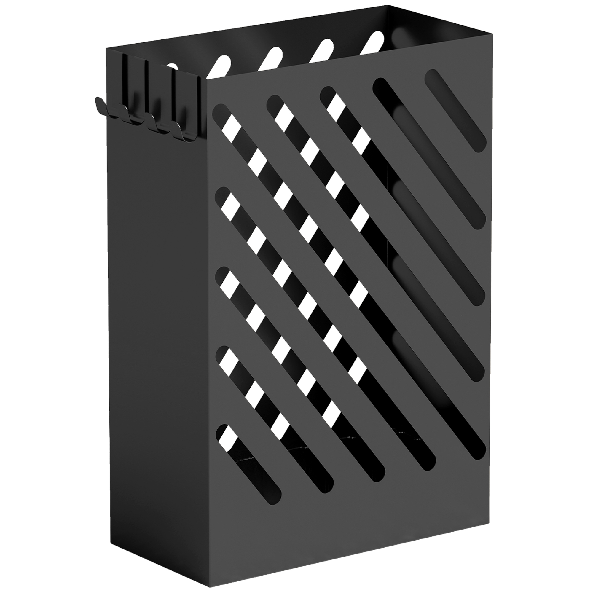 Regenschirmständer mit Tropfschale, 4 Haken, Stahl, 28L x 14B x 41H cm, Schwarz