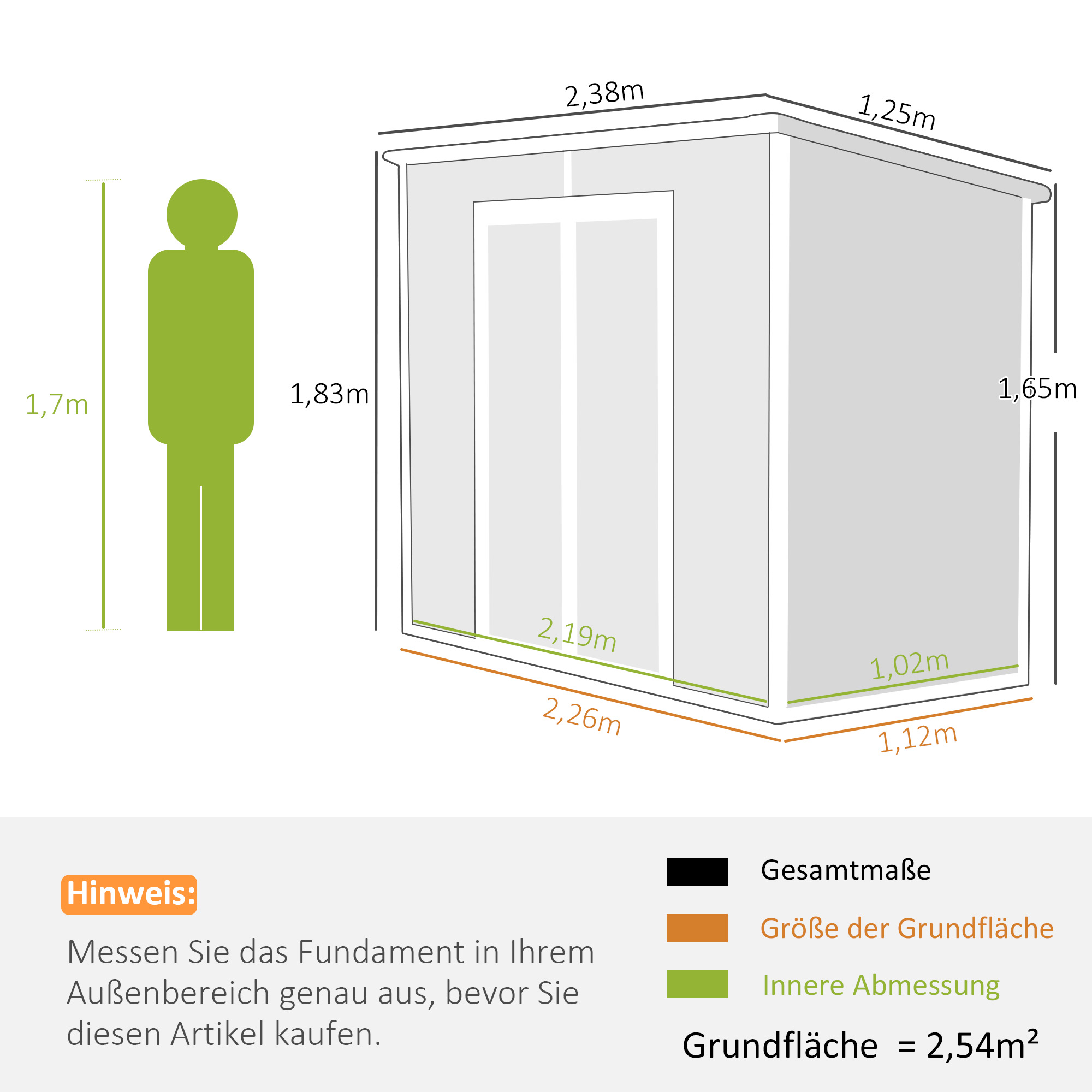 2,4 x 1,3 m Gartenschuppen, Kunststoff-Gartenhaus mit Boden, Fenster, verschließbare Türen, für Garten, Terrasse, Grau