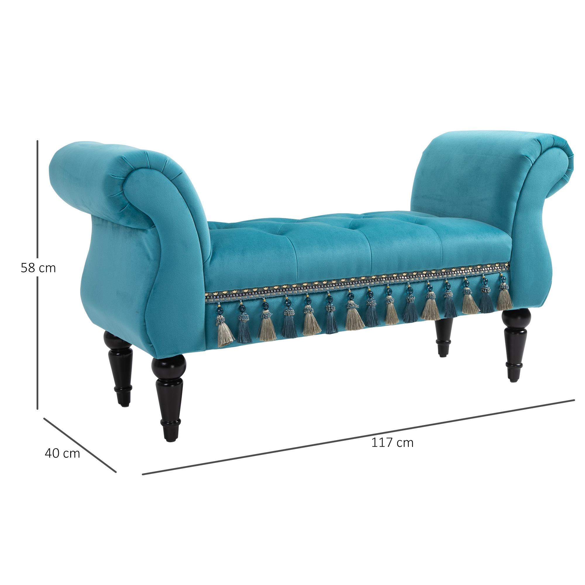 Sitzbank Polsterbank mit Samt-Bezug, Armlehne Bettbank mit Holzrahmen, Schuhbank für Schlafzimmer, Wohnzimmer, Flur 117 x 40 x 58 cm Blau