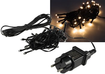LED Aussen-Lichterkette "CT-ALK040" 4m / warmweiß, Kabel schwarz, IP44, 40 LEDs