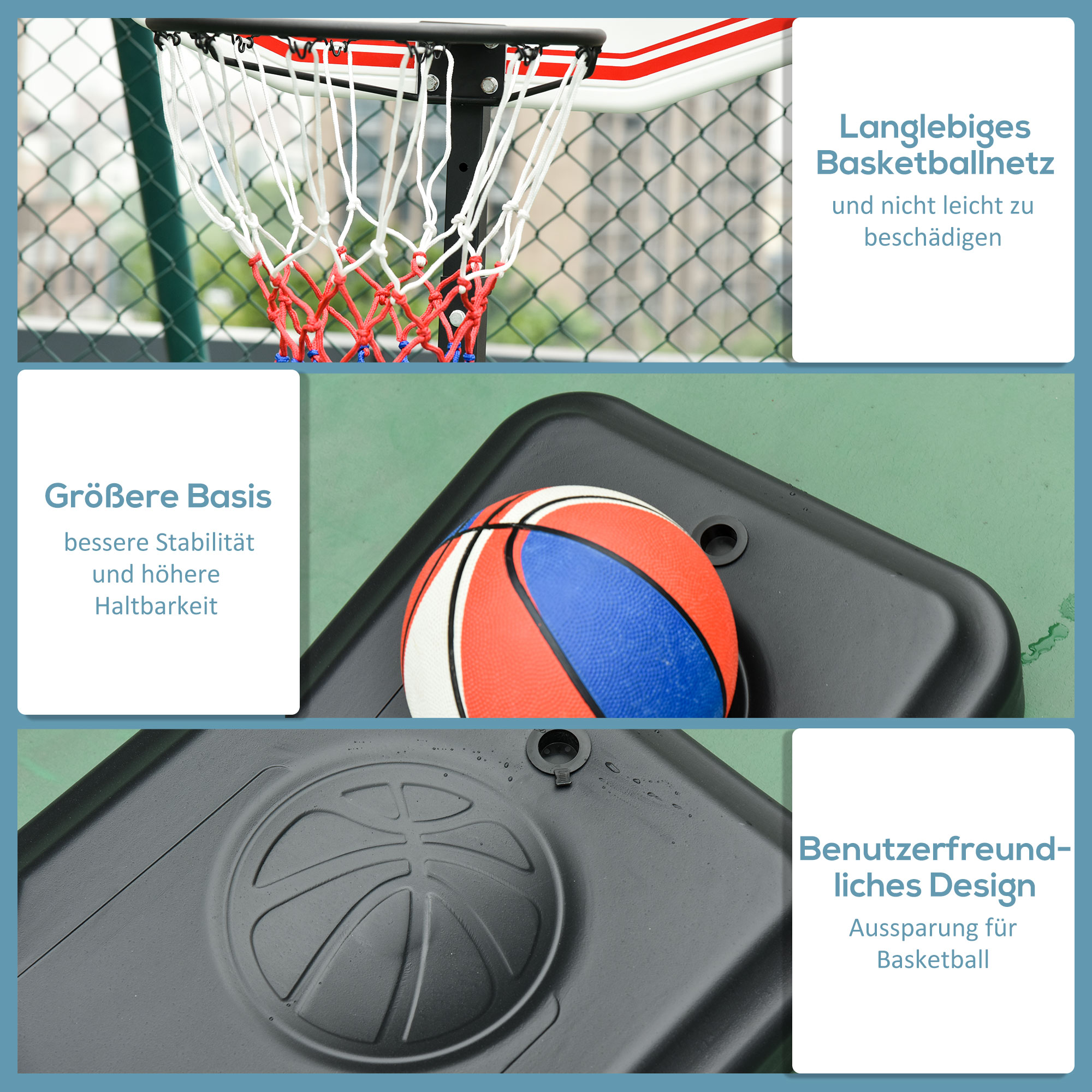 Basketballkorb Outdoor mit Rollen 155-210 cm Höhenverstellbar, Transportable Basketballständer mit Rollen, Tragbar Basketballkorb PE+Stahl
