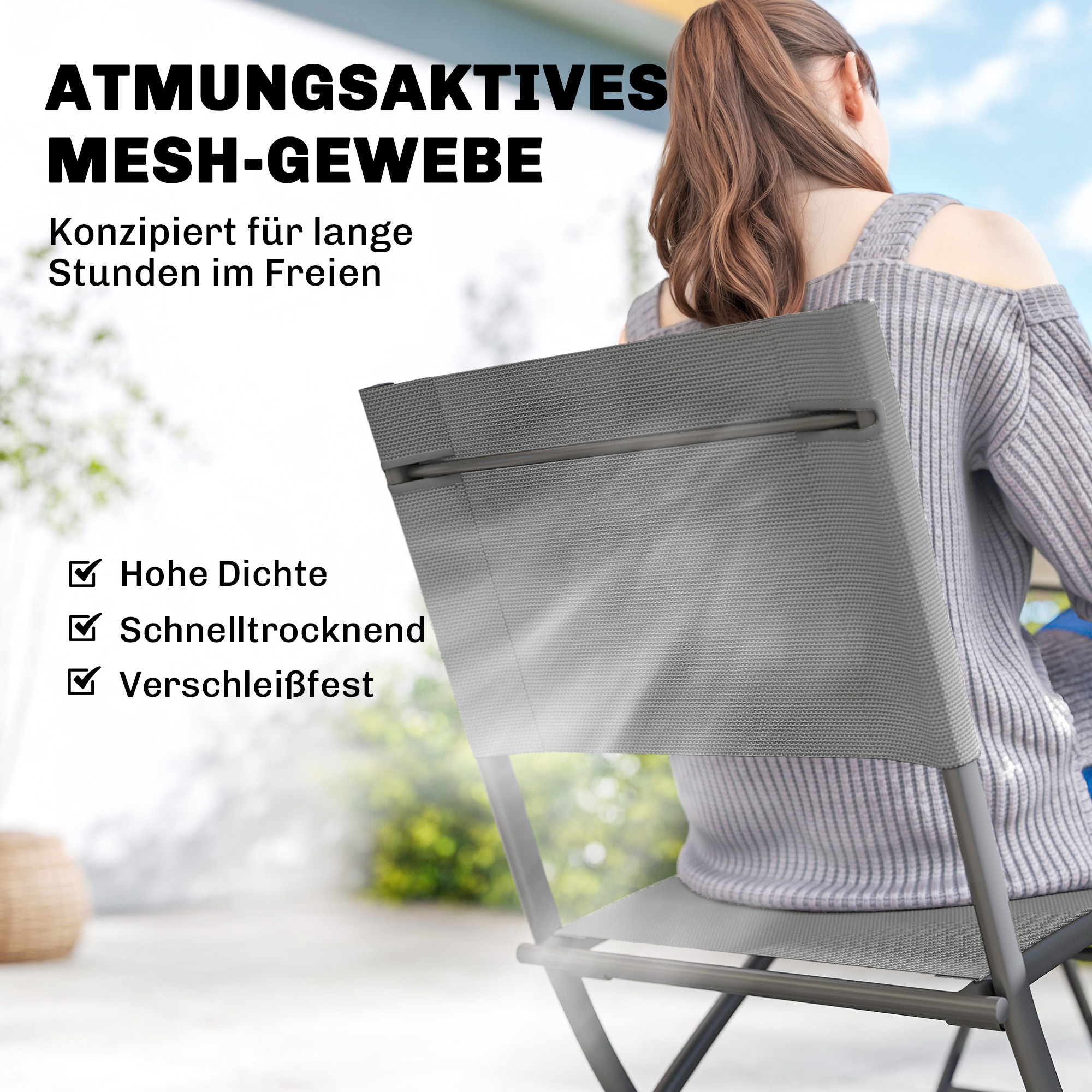 Gartenmöbel Set Klappbar Sitzgruppe 5-teilig Tisch mit 4 Atmungsaktiven Stühlen Holzoptik Platzsparend