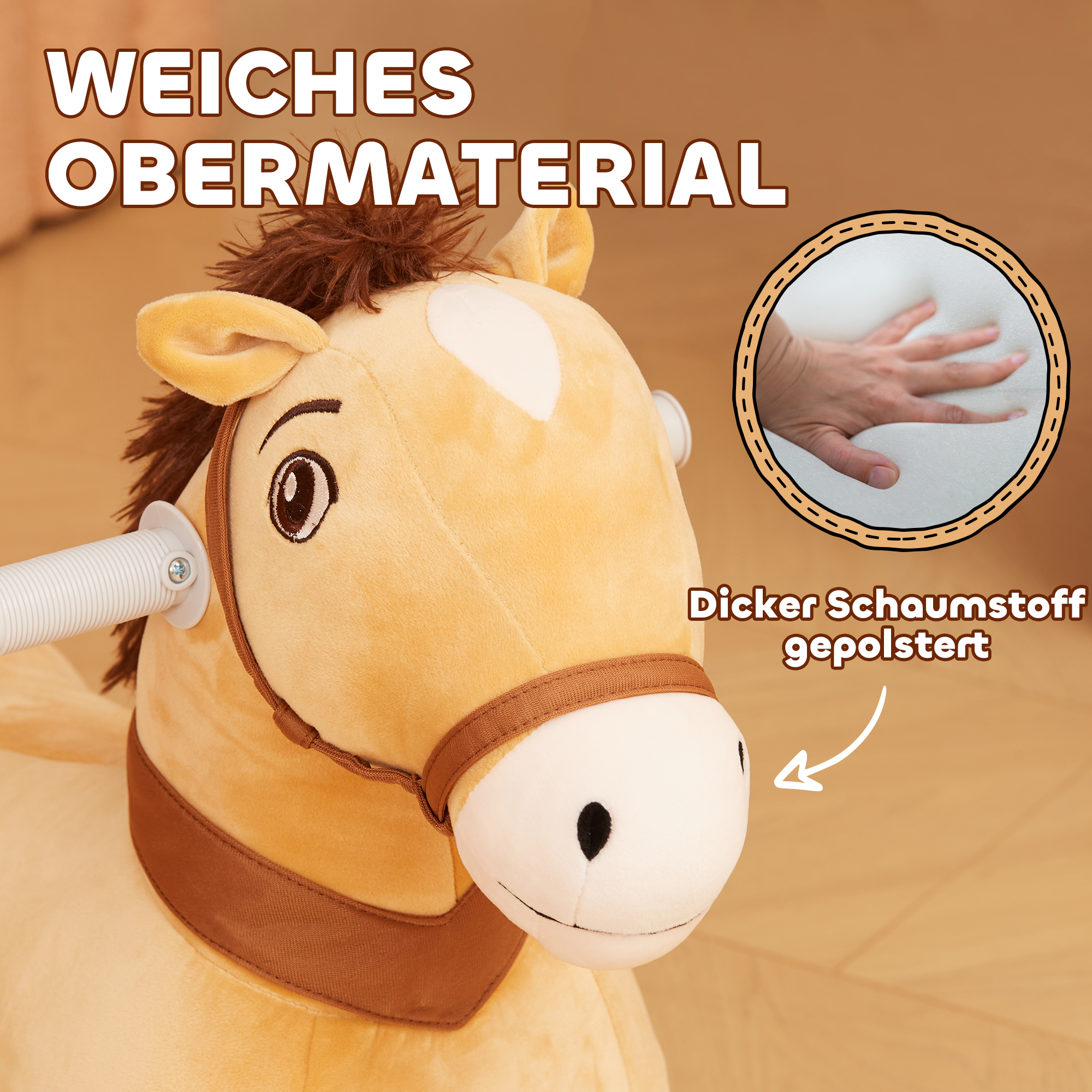 6V Reitpferd für Kinder, Batteriebetrieb, Mit Musikfunktion und Vorwärtsbewegung, 18-36 Monate, Braun