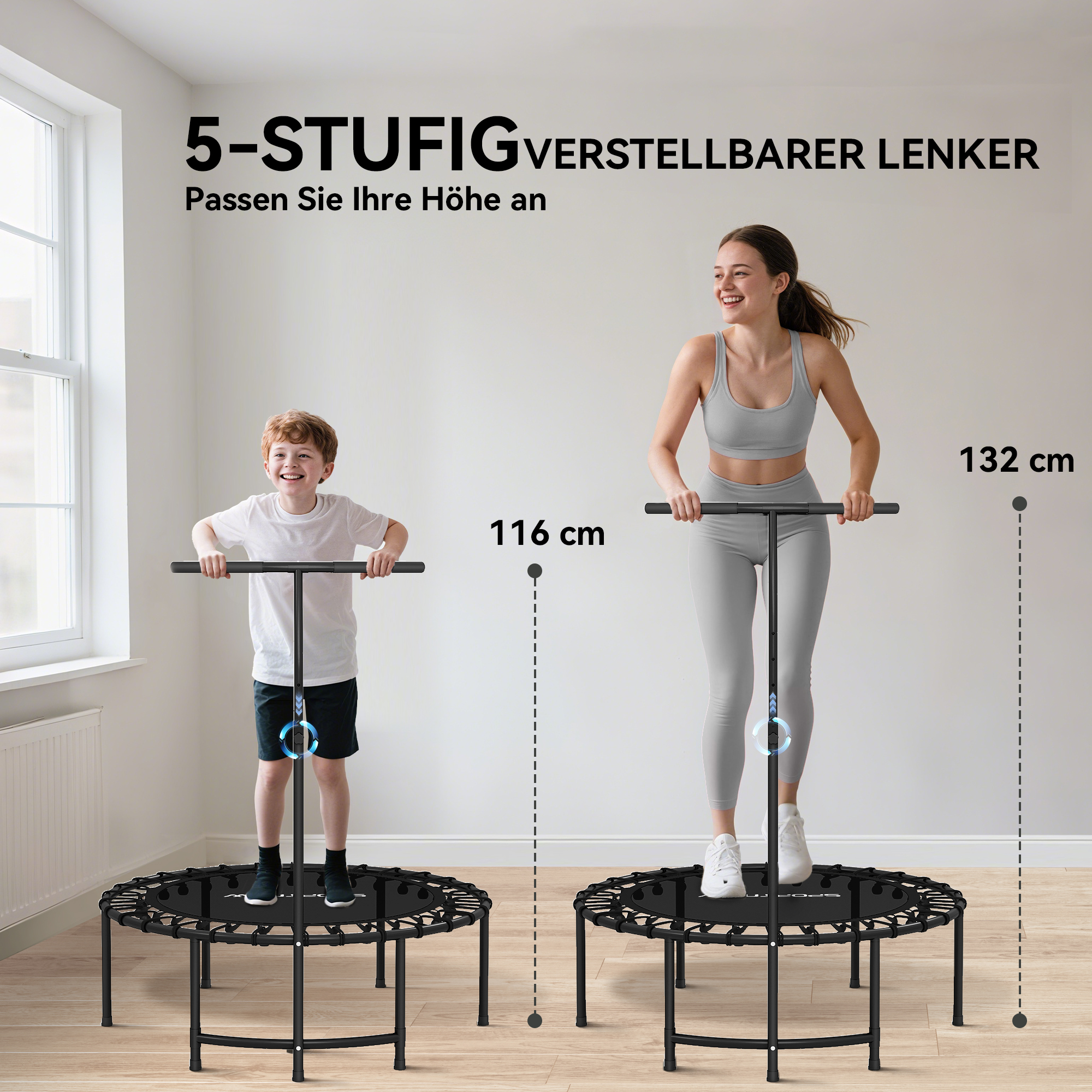 Rebounder-Trampolin, 5-stufig verstellbarer Griff, Workout-Trampolin, Schwarz