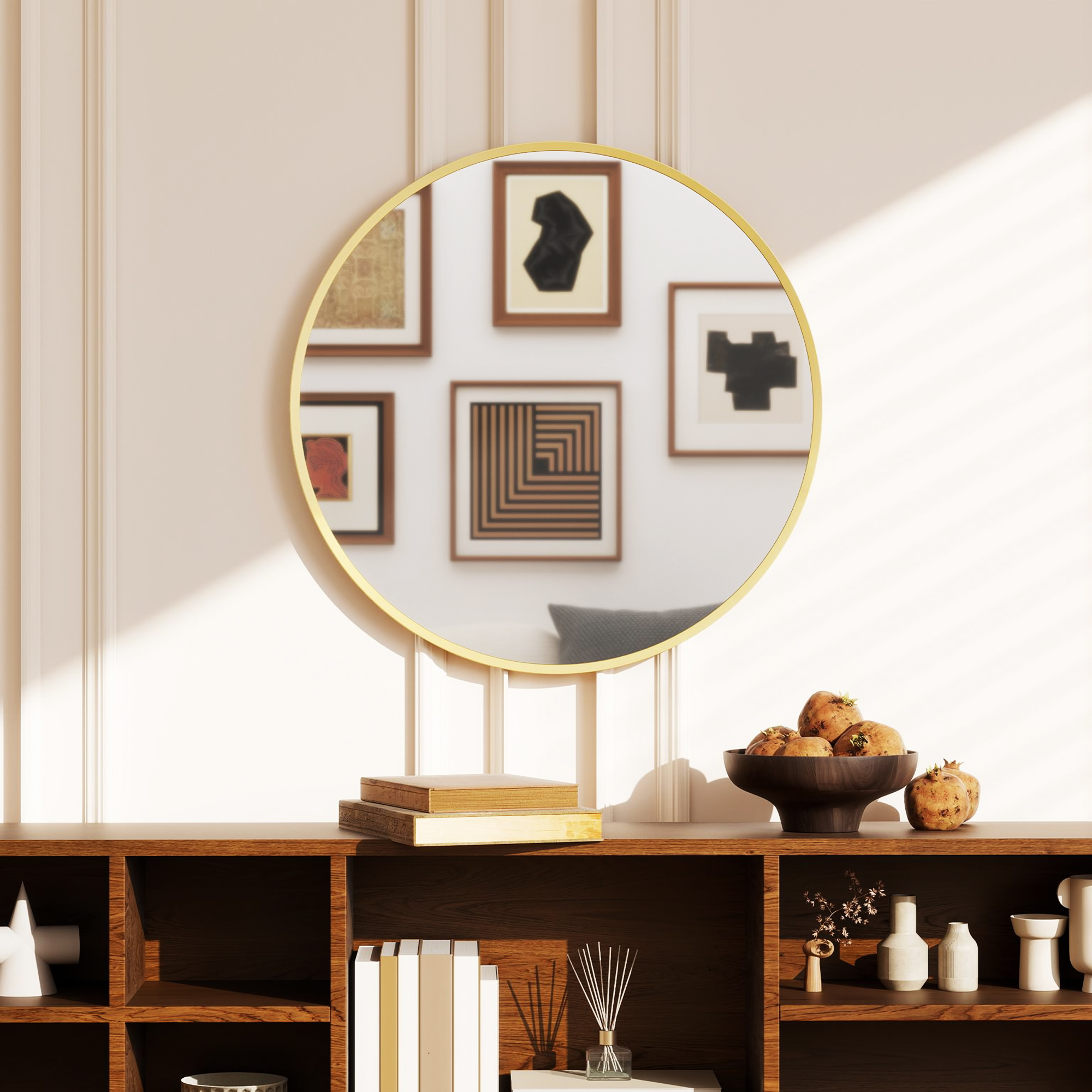 Wandspiegel, modernes Design, 61 x 61 cm, Gold