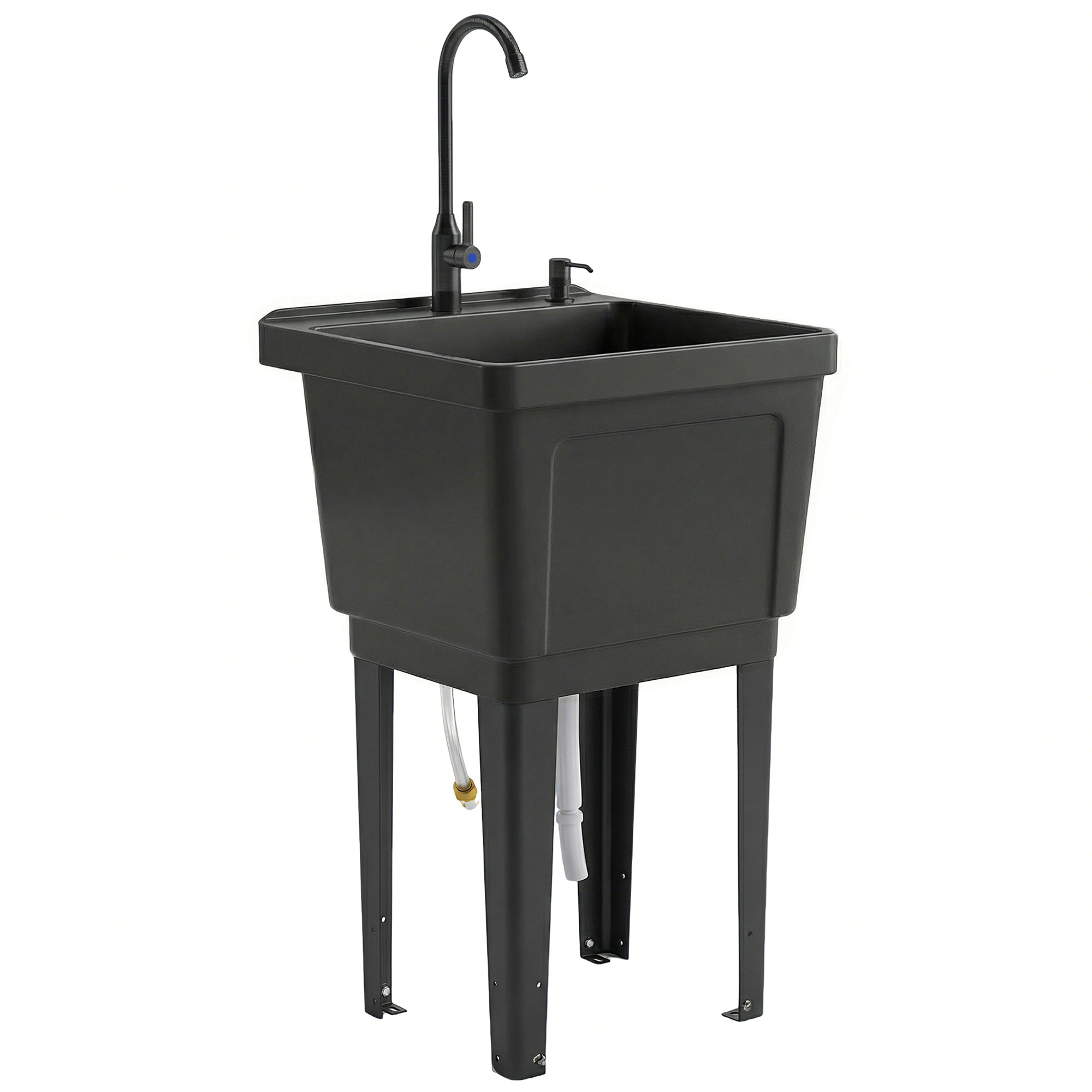 tragbares Camping-Waschbecken mit Seifenspender, Wasserhahn, Einlass- und Ablaufschläuchen, Schwarz